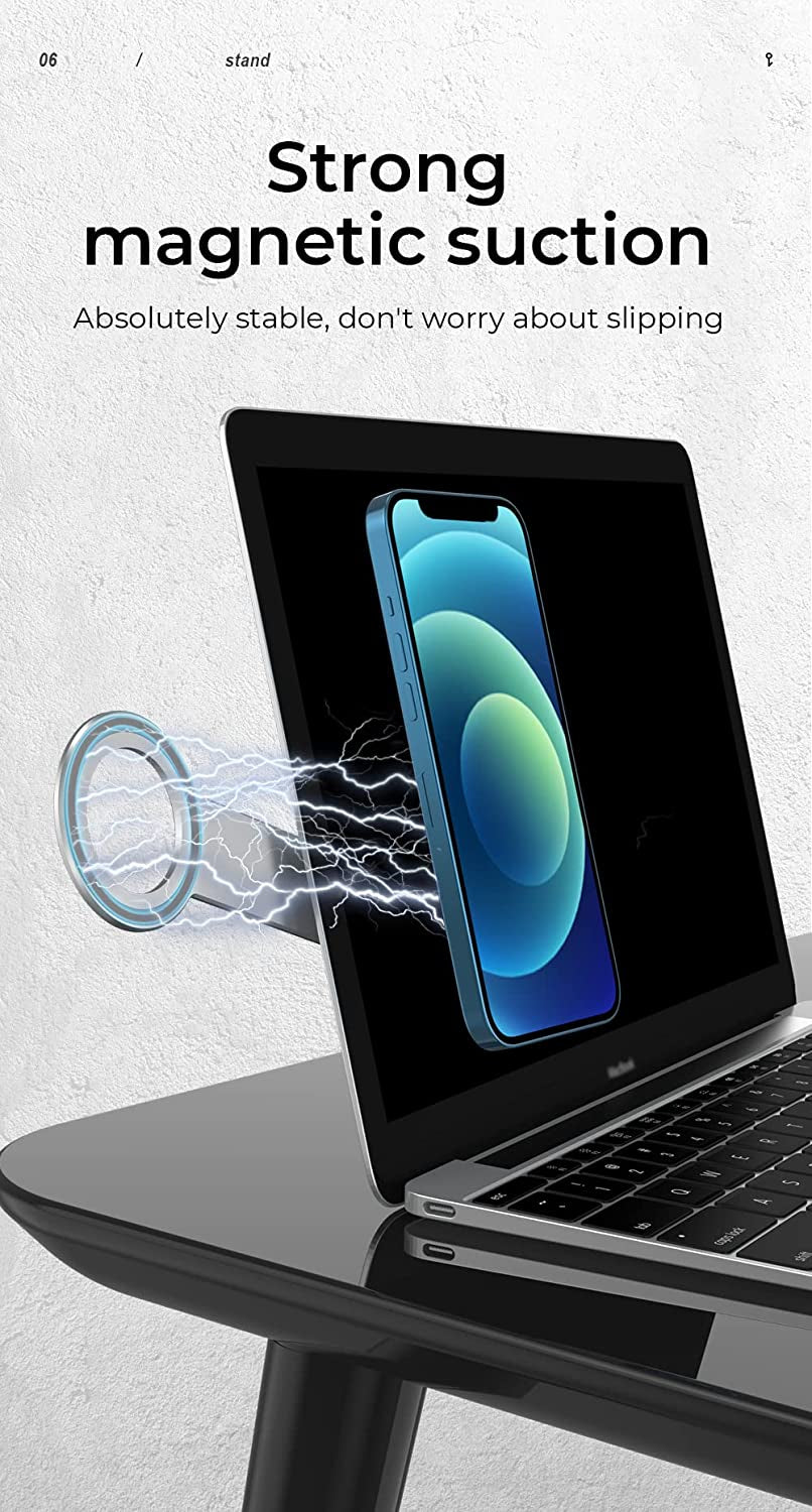 Strong Grip Laptop Phone Holder, Slim Laptop Phone Mount, Portable Phone Mount for Laptop, Computer Monitor Expansion Bracket, Strong Magnetic Phone Mount for All Phones, Silver  PAARA   