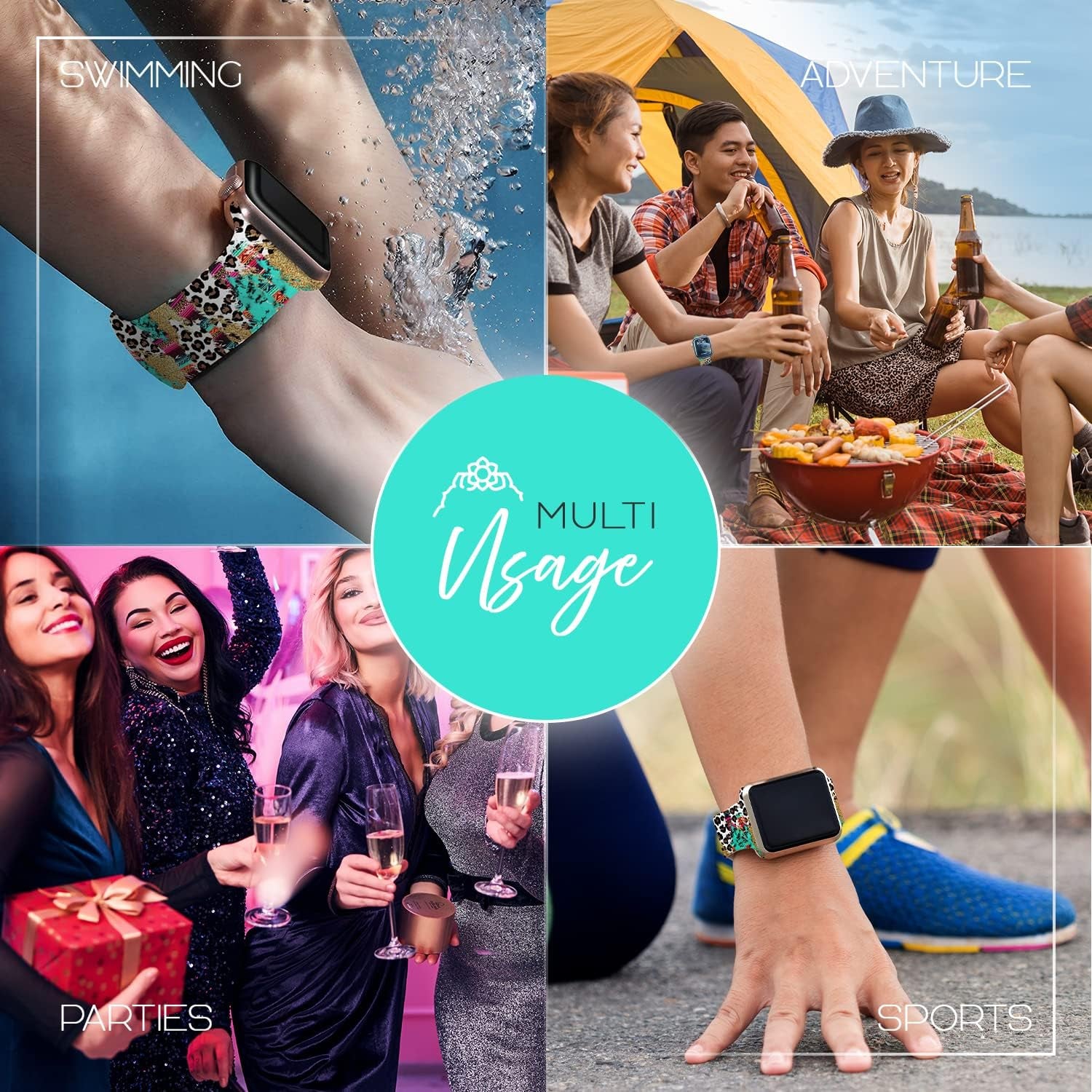 Lux Bands Printed Watch Band - Apple SE Watch Band with Silicone Strap - Smart Watch Band with Stainless Steel Buckle - Adjustable Iwatch Band - Apple Wristbands for Iwatch Series 8-1 SE  Lux Bands   