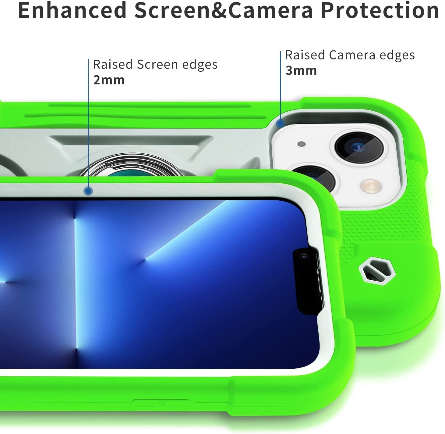Cookiver for Iphone 14 Case/Iphone 13 Case Inch with Ring Stand, with 2 Pack Glass Screen Protector + 1 Pack Camera Lens Protector,Heavy-Duty Shockproof Military Grade Rugged Cover (Guava)  Cookiver   
