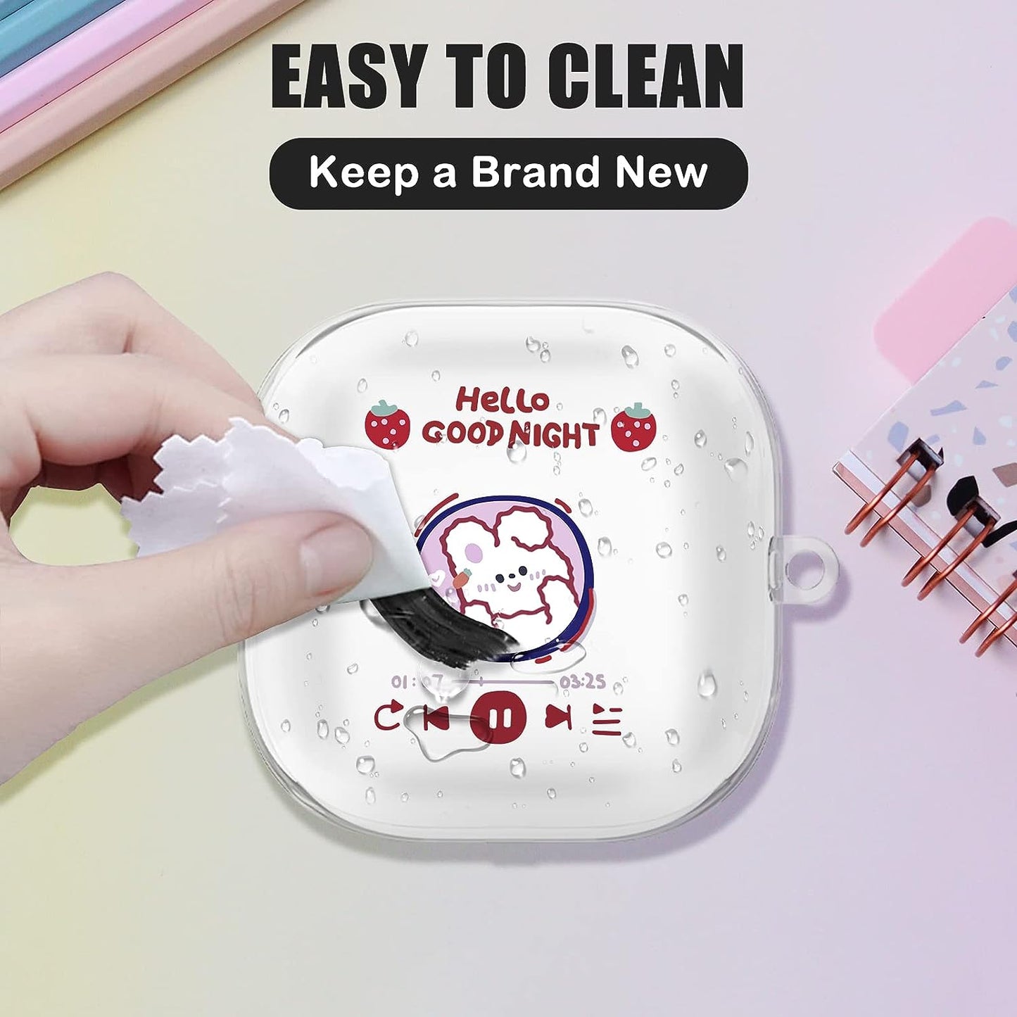 Cute Rabbit Case Compatible with Beats Fit Pro Clear Case with Kawaii Strawberry Bunny Keychain for Women Girls Kids Soft Silicone Anime Cover for Beats Fit Pro  CameCosy   