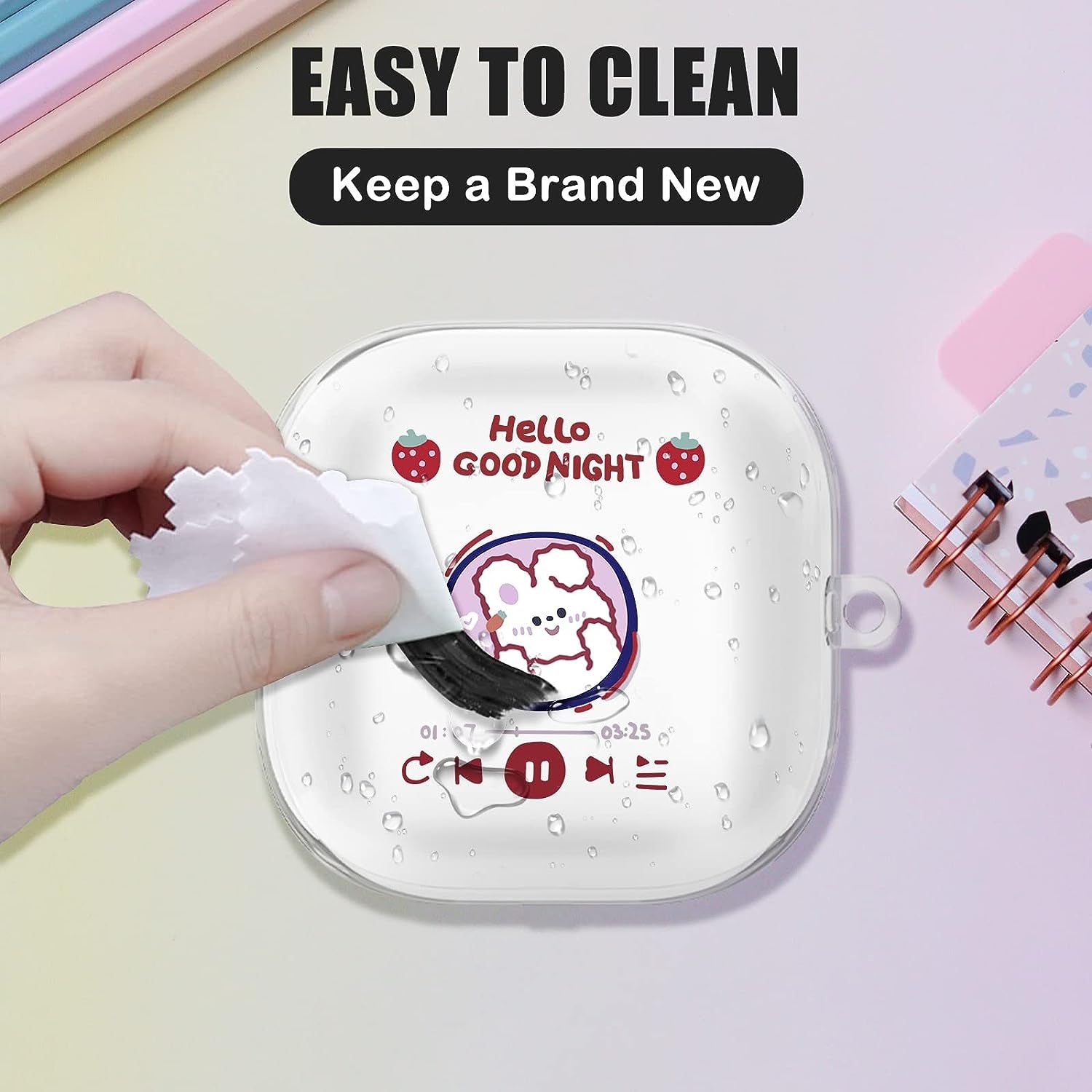 Cute Rabbit Case Compatible with Beats Fit Pro Clear Case with Kawaii Strawberry Bunny Keychain for Women Girls Kids Soft Silicone Anime Cover for Beats Fit Pro  CameCosy   