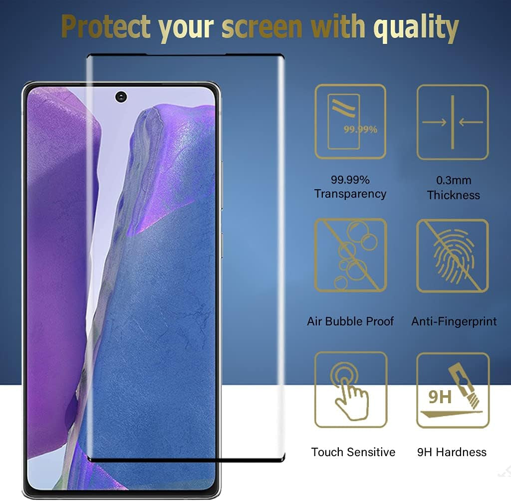 Micger Galaxy Note 20 Screen Protector, 2 Pack Camera Lens Protector, Compatible Fingerprint, Easy Installation, 3D Glass 9H Hardness Tempered Glass Screen Protector for Samsung Galaxy Note 20 5G【2+2 Pack】  Micger   