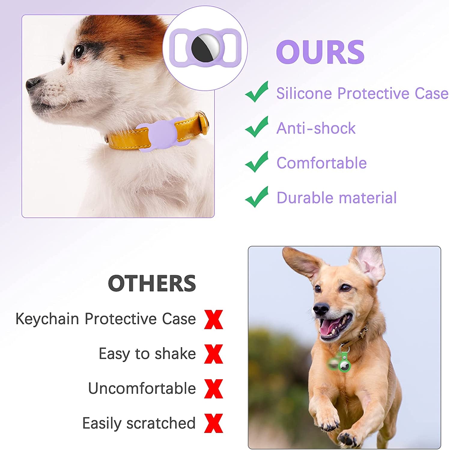 Gogomg 2 Pack Holders Compatible with Apple Airtag for Dog Collar, Silicone Protective Case for Air Tag Pet GPS Tracker (Purple)  gogomg   