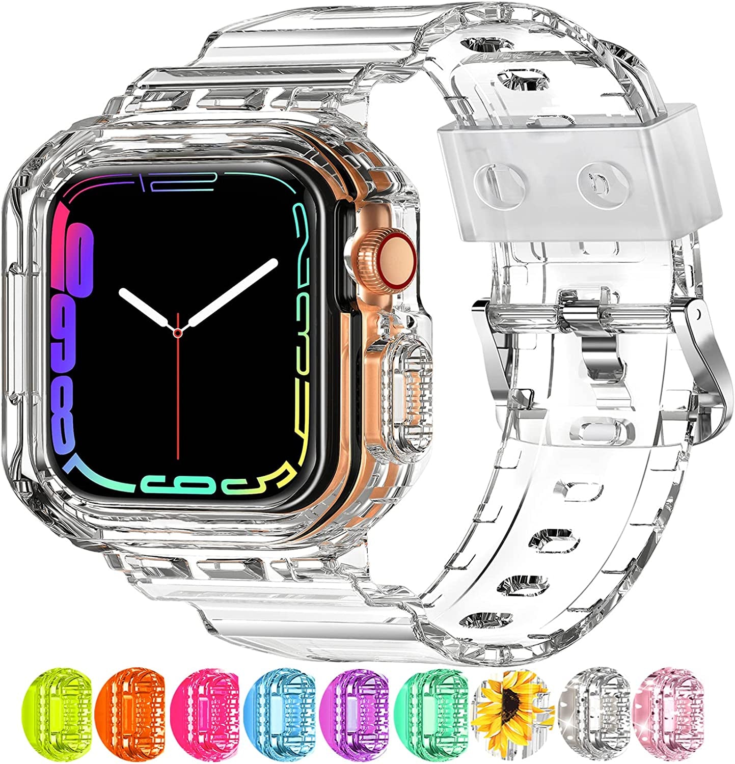 XYF Compatible for Crystal Clear Apple Watch Bands, 45Mm 44Mm 42Mm 41Mm 40Mm 38Mm 49Mm with Bumper Case for Men Women Jelly Sport Case and Band for Iwatch Ultra Series 8 7 SE/6 5 4 3 2 1  XYF   