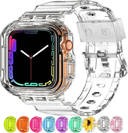 XYF Compatible for Crystal Clear Apple Watch Bands, 45Mm 44Mm 42Mm 41Mm 40Mm 38Mm 49Mm with Bumper Case for Men Women Jelly Sport Case and Band for Iwatch Ultra Series 8 7 SE/6 5 4 3 2 1  XYF   