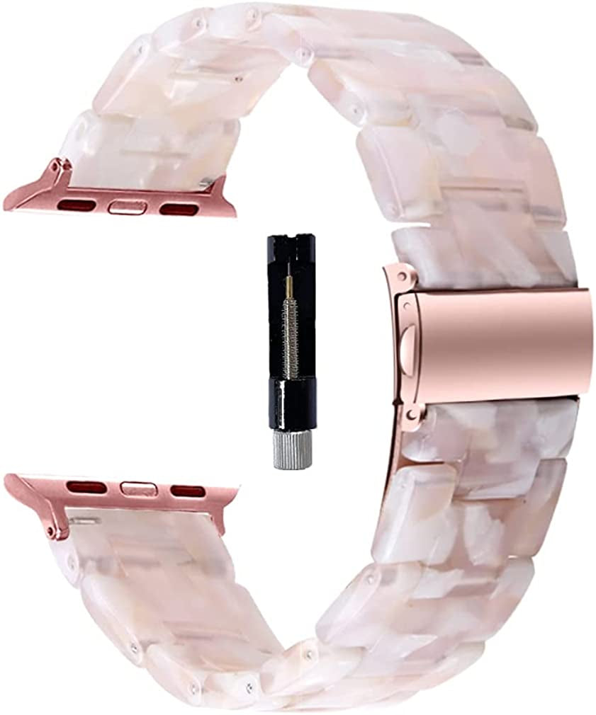 SANXIULY Compatible with Apple Watch Band 38Mm 40Mm 41Mm 42Mm 44Mm 45Mm/Apple Watch Band Ultra 49Mm, Iwatch Resin Bands for Women Compatible for Apple Watch Series 8 7 6 5 4 3 2 1 Se  SANXIULY Flower Pink 38/40/41MM 