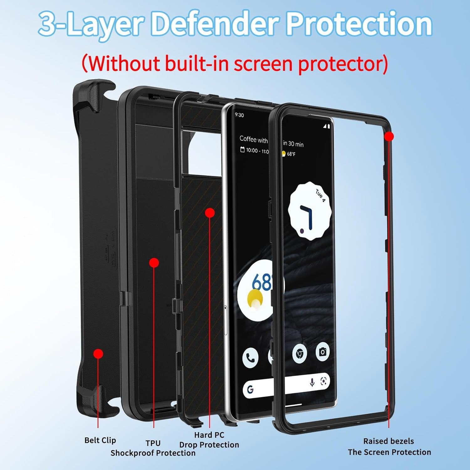 Defender Case for Google Pixel 8 Pro 5G, Bimanpap 3 in 1 Shockproof Rugged Drop Protective, Military Grade Heavy Duty Bumper Holster Cell Phone Cover(With Belt Clip) (Black)  Bimanpap   