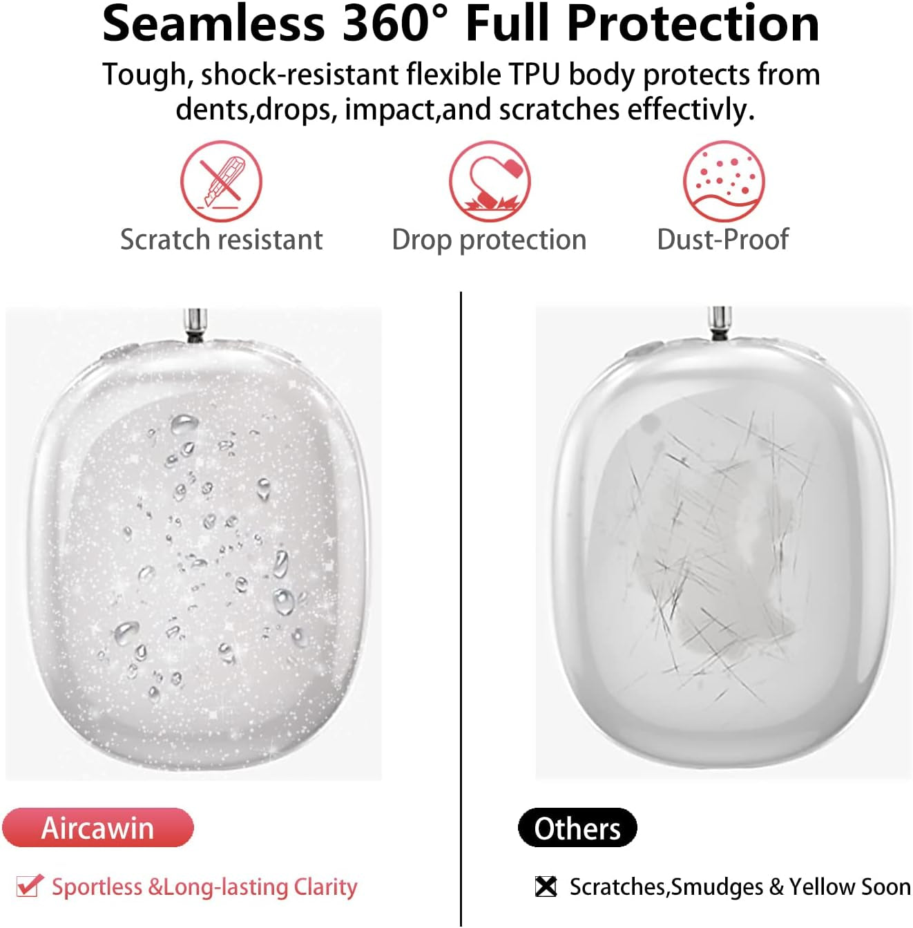 Aircawin for Airpods Max Case Clear Glitter,Soft TPU Clear Case for Airpods Max Case Cover,Shockproof Anti-Scratch Protective Case No-Yellowing Transparent Accessories for Airpod Max Headphone-Glitter  Aircawin   