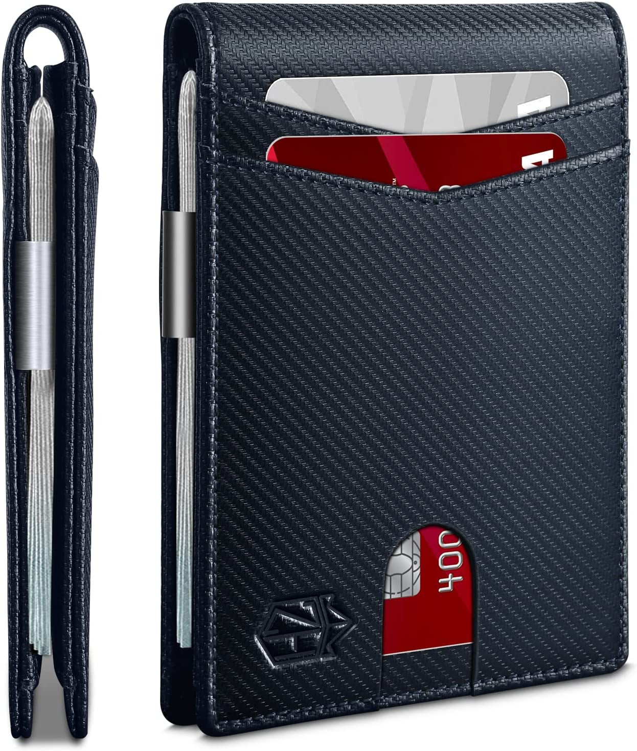 Zitahli Slim Wallet for Men-Leather Money Clip Mens Wallets-Rfid Blocking Front Pocket Bifold Wallet-Minimalist Credit Card Holder with Gift Box  Zitahli Modern Blue  