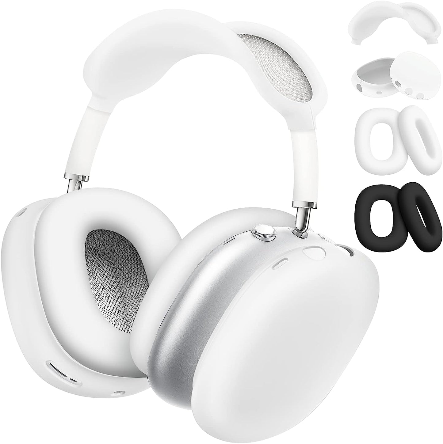 Vsagier Silicone Case for Airpods Max Headphones, Scratch-Resistant Earcup Caps and Headband Cover for Airpods Max, Airpods Max Accessory Skin Case,(Light Pink)  Vsagier D-White / inner ear black+white  