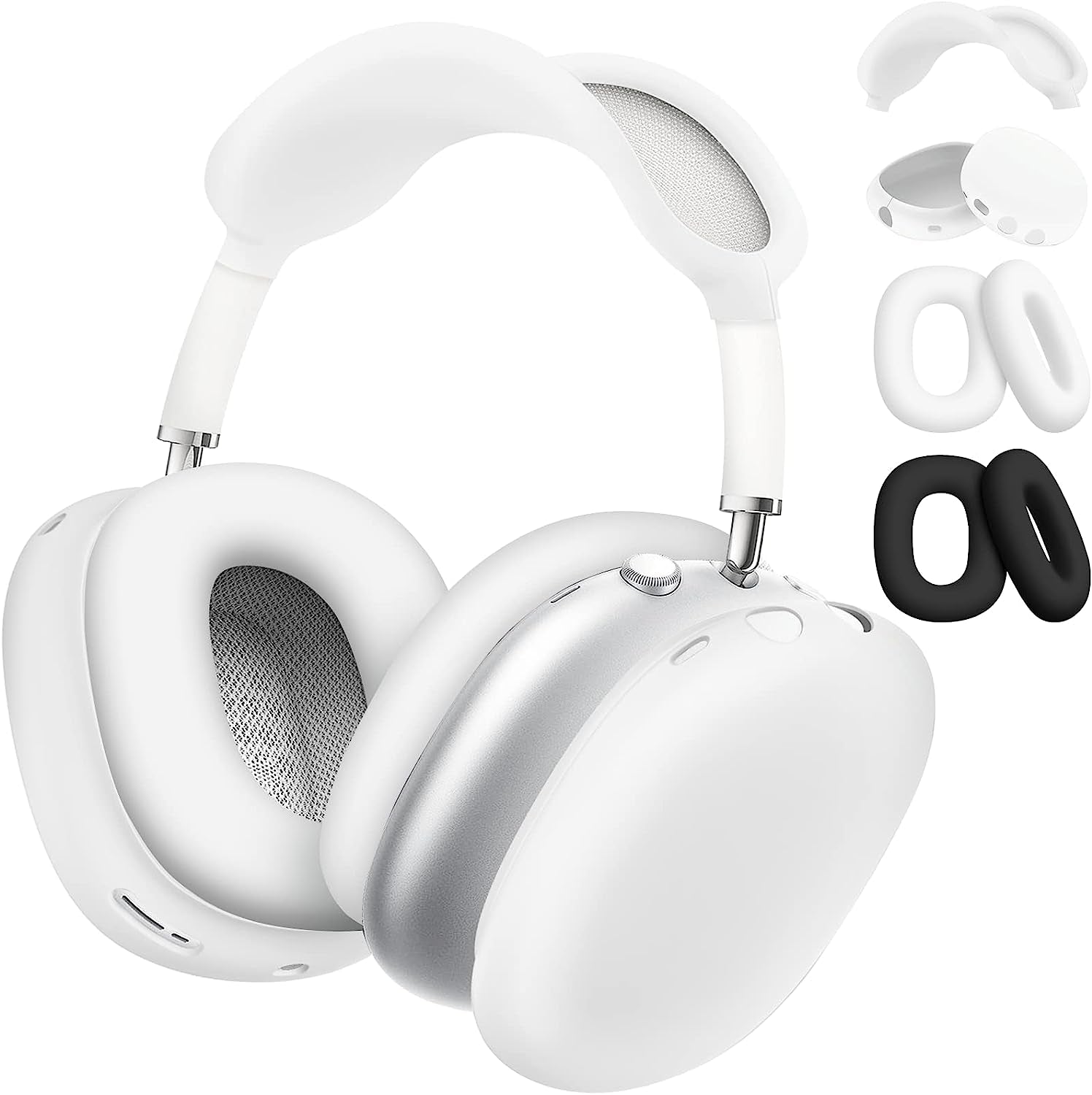 Vsagier Silicone Case for Airpods Max Headphones, Scratch-Resistant Earcup Caps and Headband Cover for Airpods Max, Airpods Max Accessory Skin Case,(Light Pink)  Vsagier D-White / inner ear black+white  