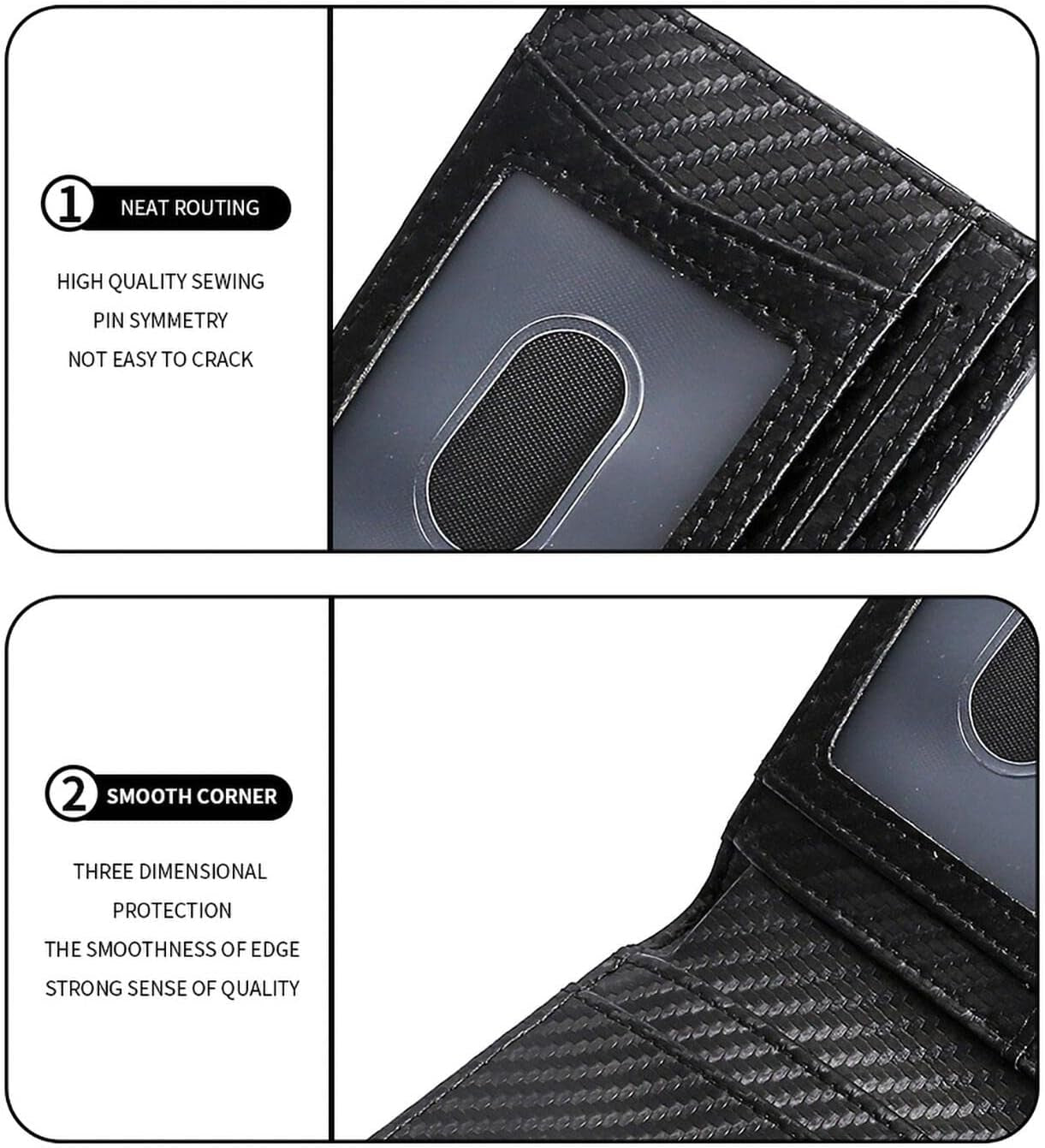 WOWOLAY Carbon Fiber Front Pocket Wallet for Men Bi-Fold RFID Blocking Leather Money Card Holder Ideal Men'S Wallet Compatible with Airtag W - 7017  WOWOLAY   