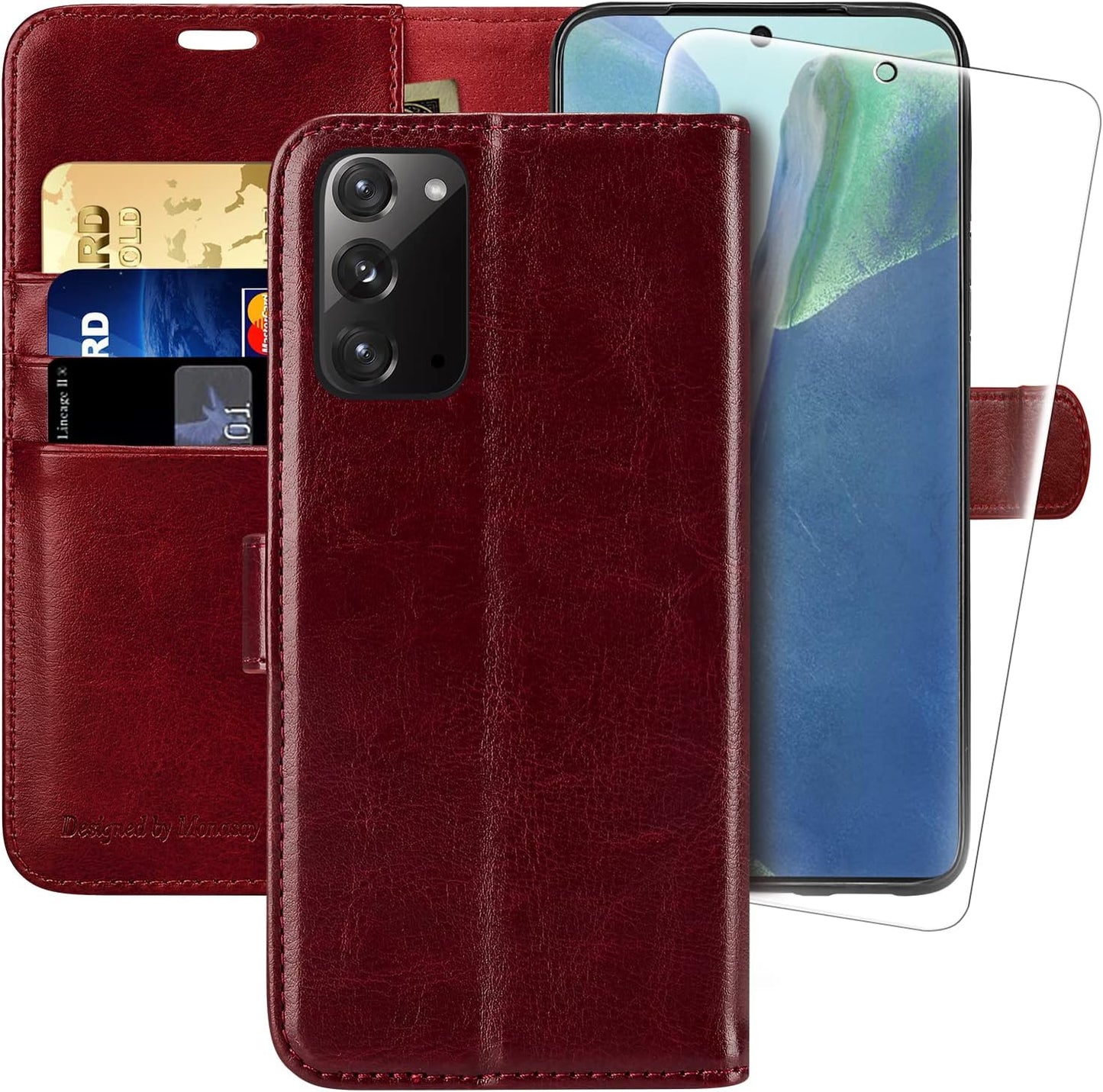 MONASAY Galaxy Note 20 5G Wallet Case, 6.7 Inch, [Included Screen Protector][Rfid Blocking] Flip Folio Leather Cell Phone Cover with Credit Card Holder for Samsung Galaxy Note 20 5G, Black  MONASAY Burgundy  