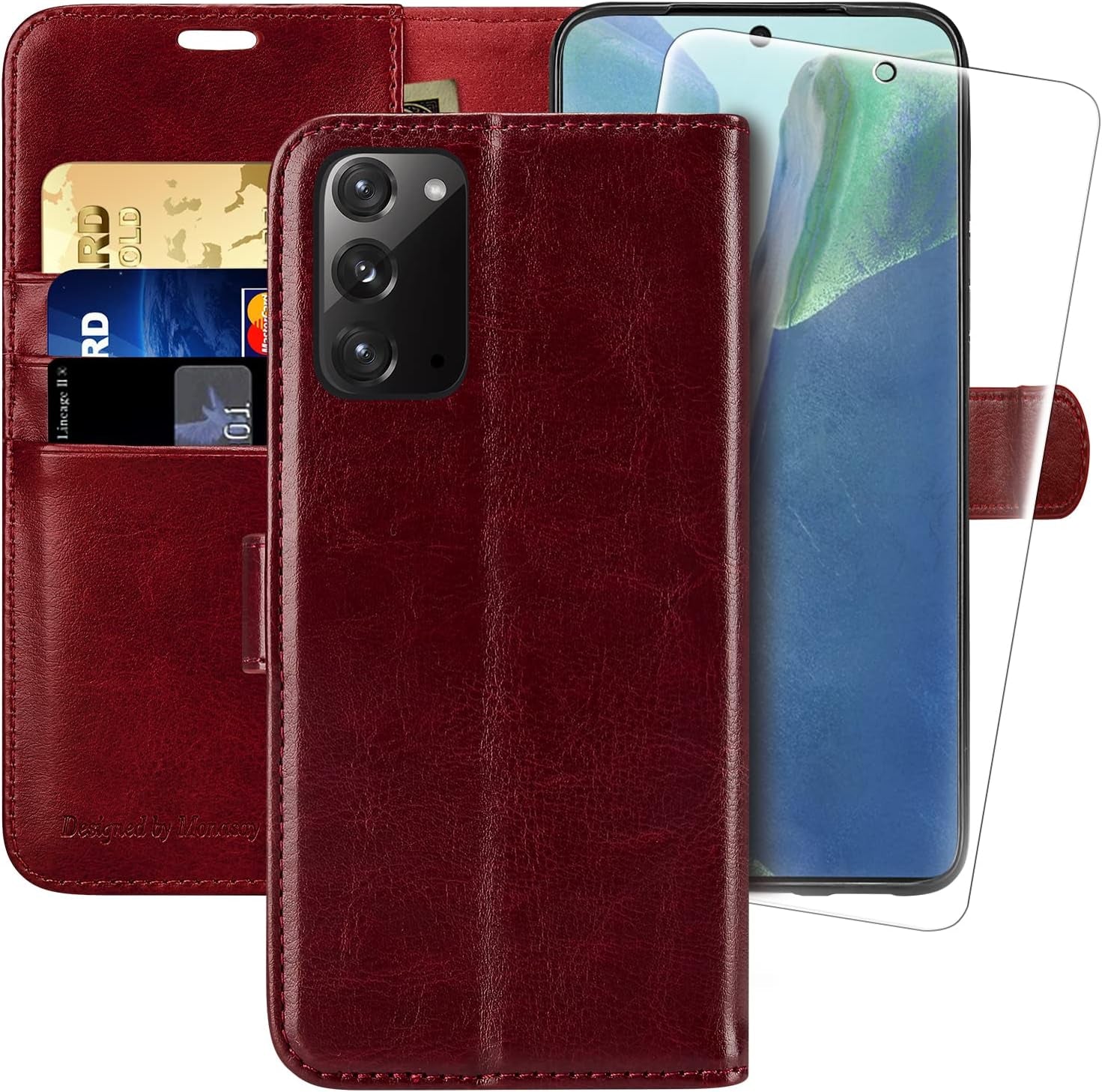 MONASAY Galaxy Note 20 5G Wallet Case, 6.7 Inch, [Included Screen Protector][Rfid Blocking] Flip Folio Leather Cell Phone Cover with Credit Card Holder for Samsung Galaxy Note 20 5G, Black  MONASAY Burgundy  
