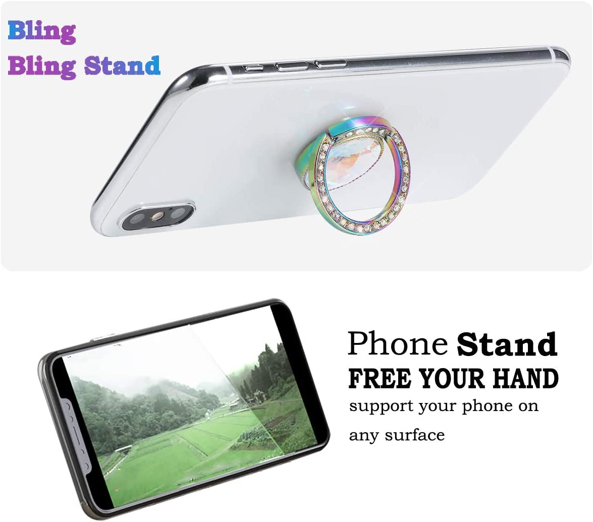 Lenoup Iridescent Glitter Bling Bling Phone Ring Holder,Sparkle Phone Ring Artificial Diamond Stand,Rhinestone Cell Phone Finger Ring(Rainbow)  lenoup   