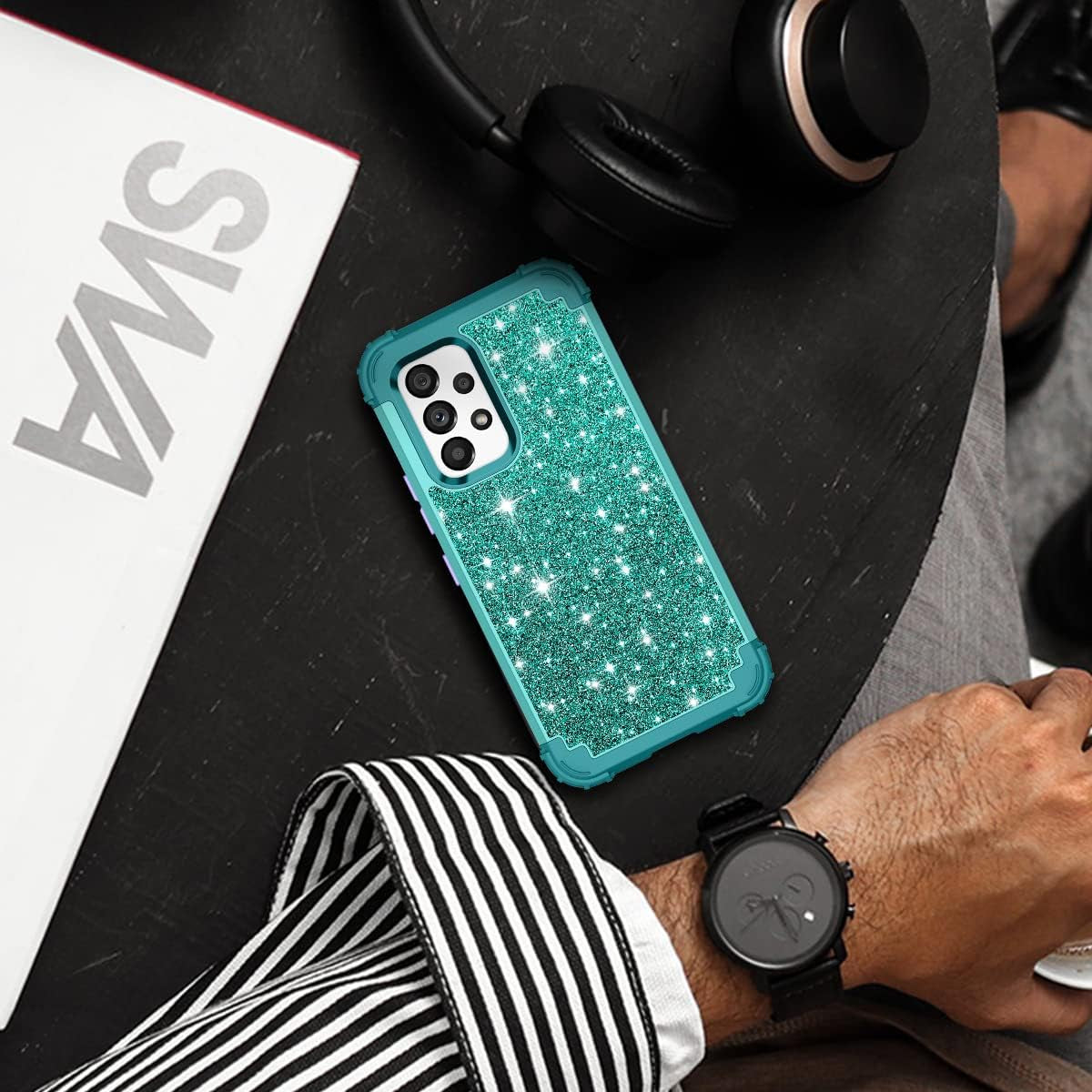 LONTECT for Galaxy A53 5G Case Glitter Sparkly Bling Shockproof Heavy Duty Hybrid Sturdy High Impact Protective Cover Case for Samsung Galaxy A53 5G 2022, Dark Blue/Green  Lontect   