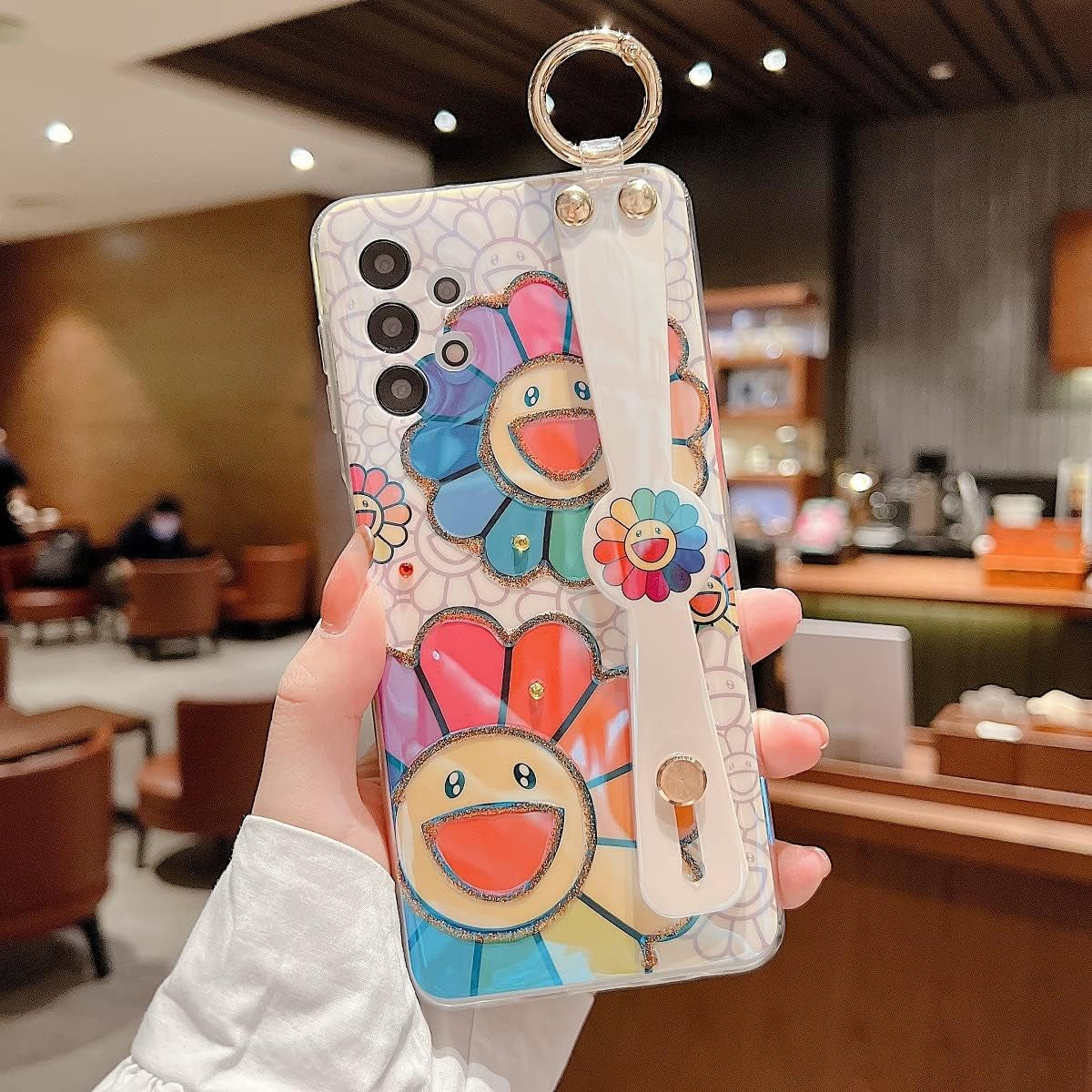 Lastma for Samsung Galaxy A53 Case 5G 6.5" Cute with Wrist Strap Kickstand Case Glitter Bling Cartoon IMD Soft TPU Shockproof Protective Phone Cases Cover for Girls and Women - Sunflower  Lastma   