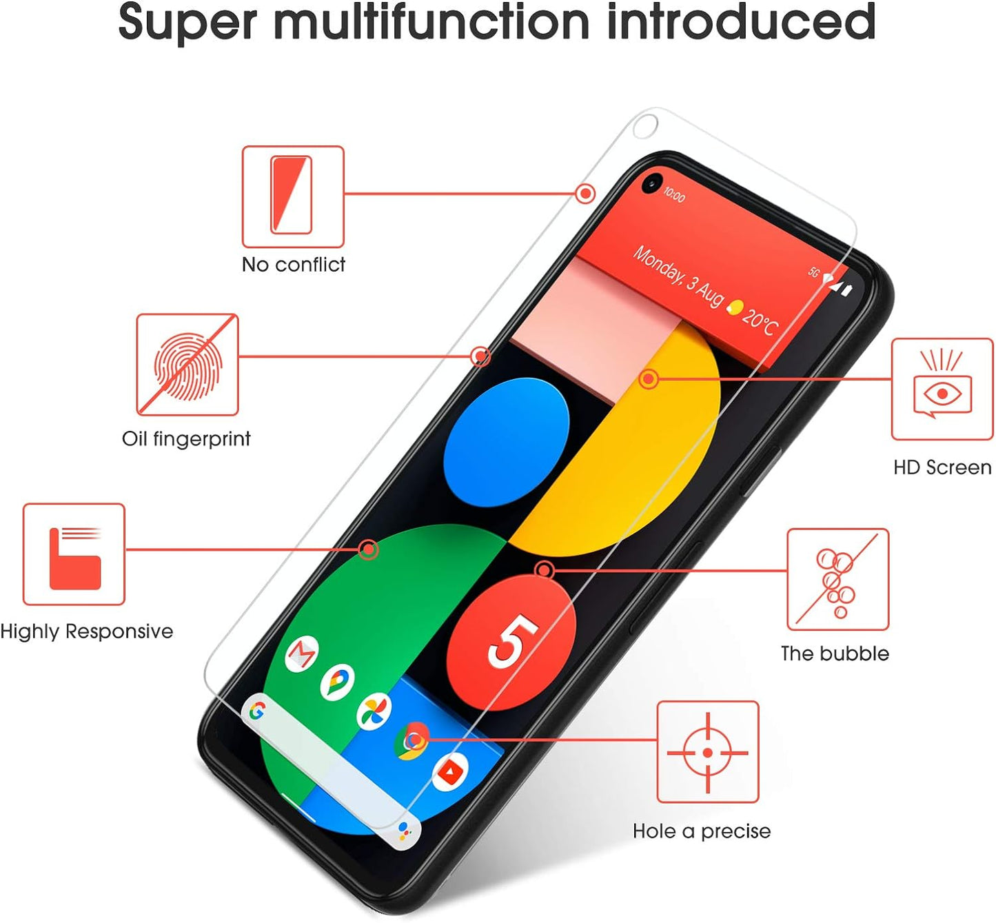 OMOTON [3 Pack] Screen Protector for Google Pixel 5 - Tempered Glass/Alignment Frame/Anti Scratch Screen Protector for Google Pixel 5  OMOTON   