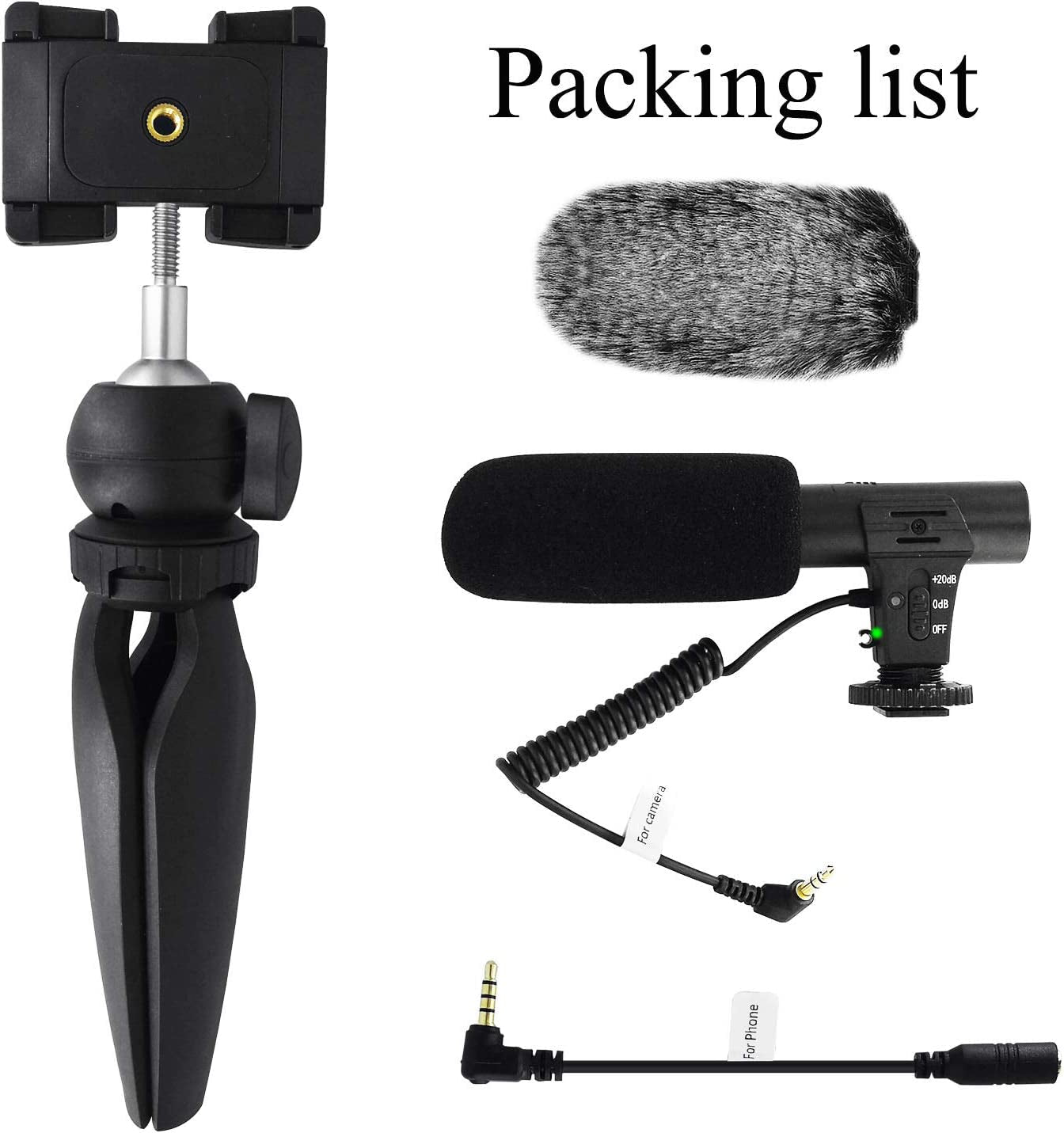 Tikysky Smartphone Camera Video Microphone Kit,Veksun ASMR Microphone for Youtube Windscreen 3.5Mm Jack External Mic for Phone Iphone Samsung DSLR Canon Nikon with Mini Tripod  tikysky   