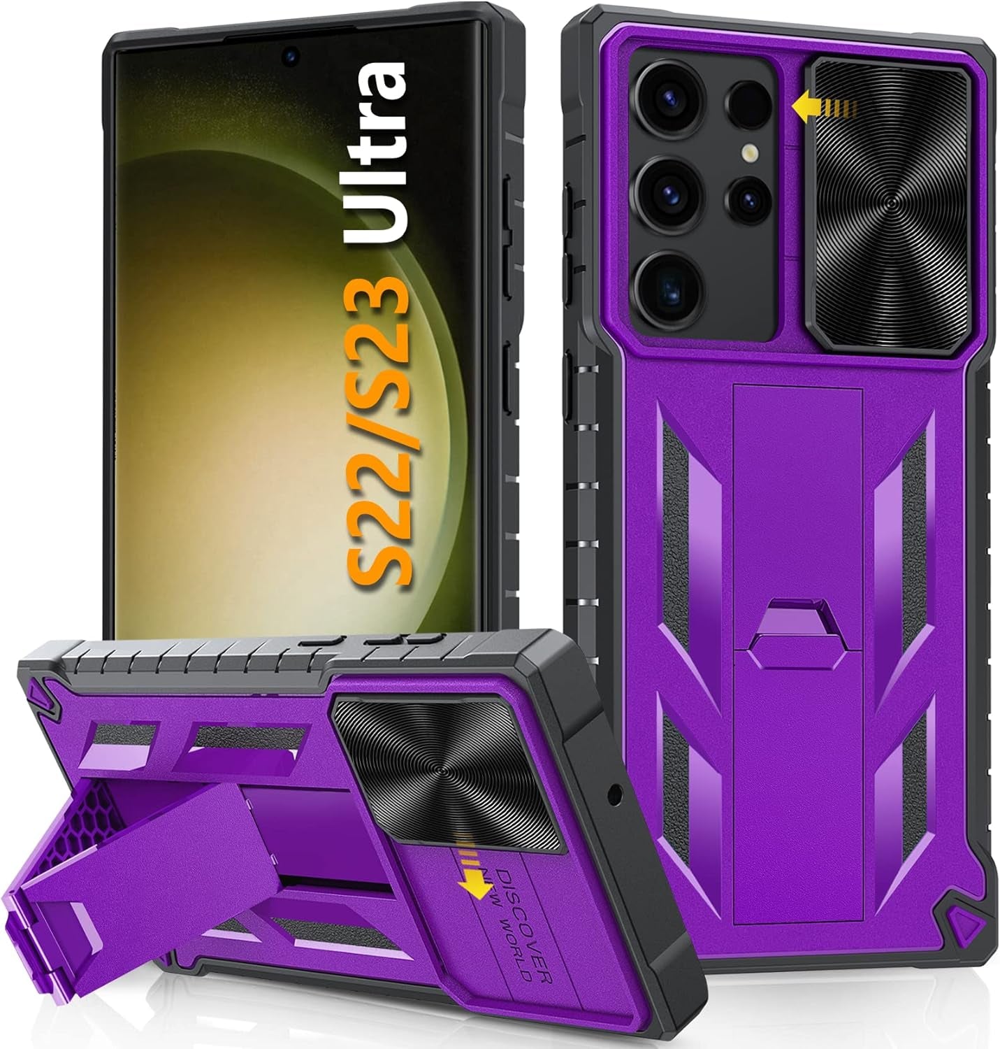 For Samsung Galaxy S22 Ultra Case: Military Grade Drop Proof Rugged Protective S22Ultra 5G Phone Cover with Built-In Screen Protector & Kickstand |Shockproof Bumper Dual Layer 360 Full Protection  SOiOS Purple S22 Ultra/S23 Ultra 