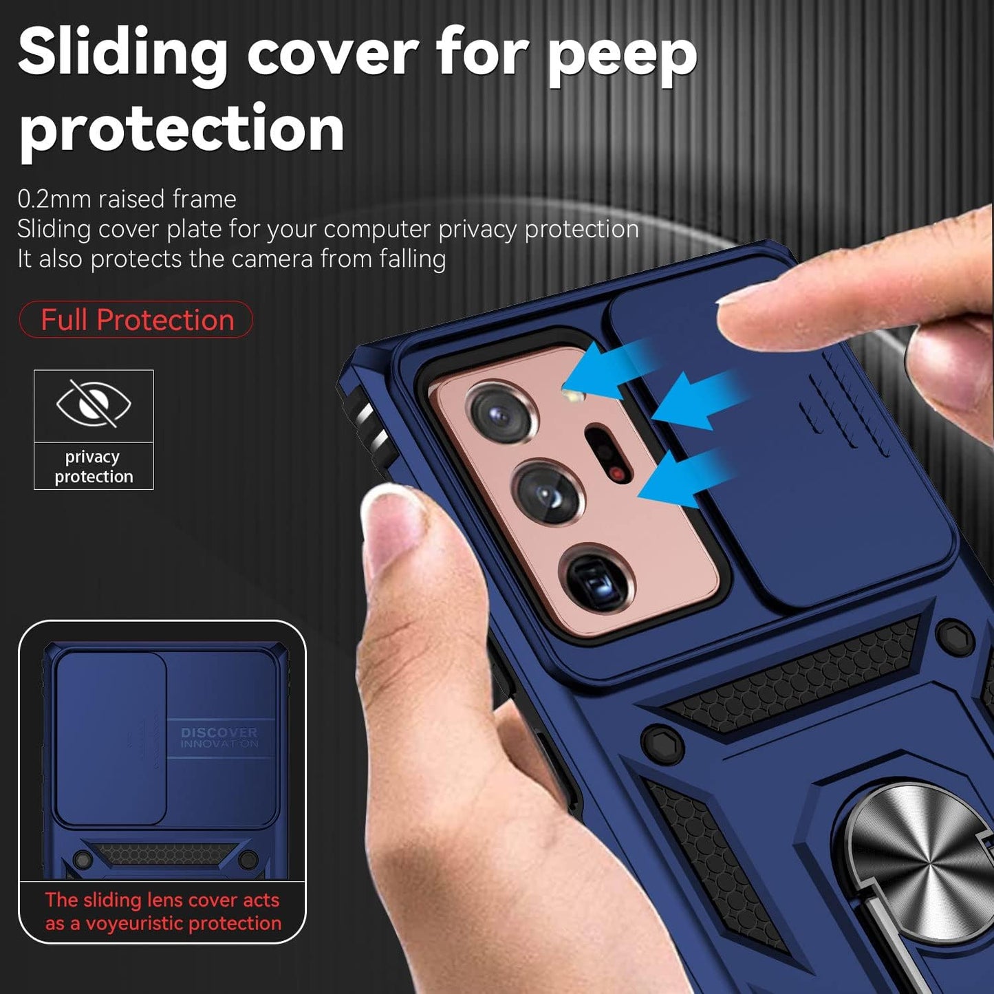For Samsung Galaxy Note 20 Ultra Case with Camera Lens Cover HD Screen Protector, Military-Grade Drop Tested Magnetic Ring Holder Kickstand Protective Phone Case for Galaxy Note 20 Ultra 5G (Navy)  JINZHI Inc   