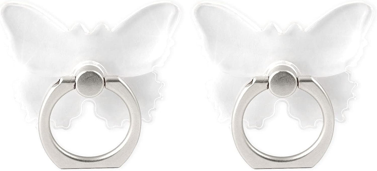 [2 Pack] Transparent Butterfly Finger Ring Cell Phone Ring Holder Stand,360 Degree Rotation and 180 Degree Adjustable Finger Ring Kickstand with Polished Electroplated Phone Grip  Wansurs   