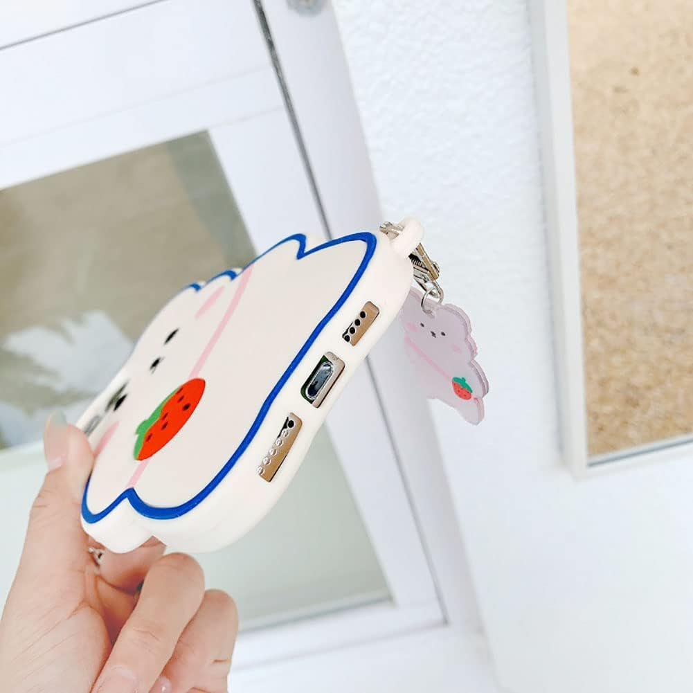 Yatchen Kawaii Phone Cases Apply to Iphone 12 Mini,Cute Cartoon Bear Phone Case with Keychain Strawberry Bear Phone Case 3D Iphone 12 Mini Case Soft Silicone Shockproof Cover for Women Girls  Yatchen   