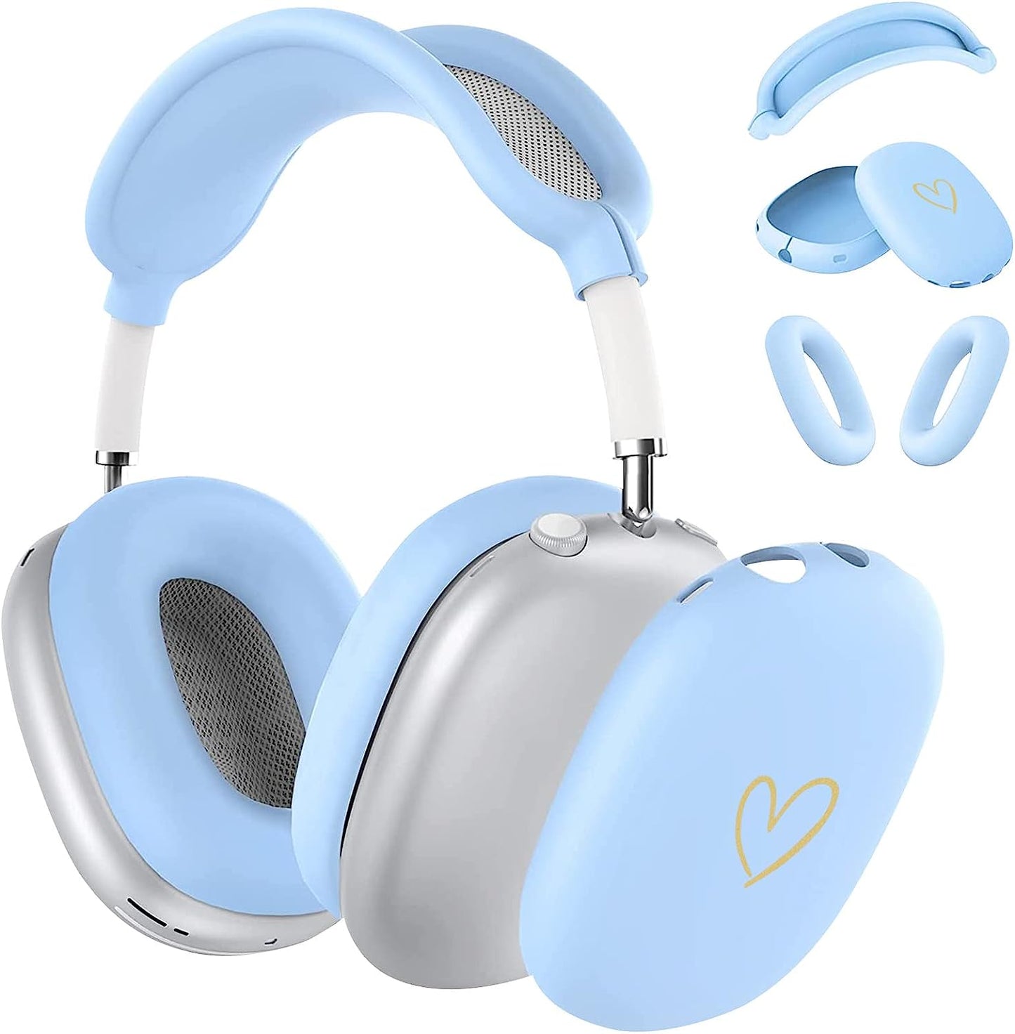 AIIEKZ Case for Airpods Max Headphones,Anti-Scratch Soft Silicone with Gold Heart Pattern Ear Cups Case Cover/Ear Pad Cover/Headband Cover for Apple Airpod Max (Black)  AIIEKZ Sky Blue  
