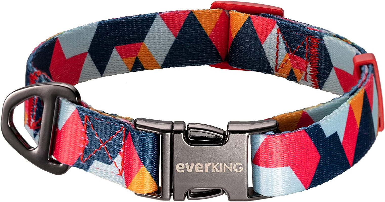 EVERKING Dog Collar Soft Comfortable Poleyster with Safety Locking Buckle Adjustable for Small Medium Large Dogs and Cats Geometry Pattern for Outdoor Traning Walking Running Camping (Volcano, M)  PiPiLu   