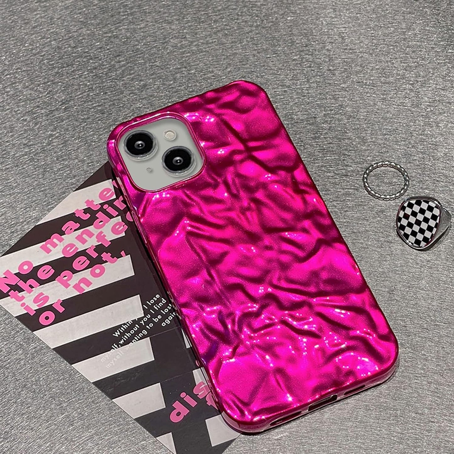 Yebowe Compatible with Iphone 13 Mini Case, Cute 3D Tin Foil Pleated Luxury Phone Cover for Women Girls Cool Bling Designer Soft Silicone Case for Iphone 13 Mini, Pink  Yebowe   