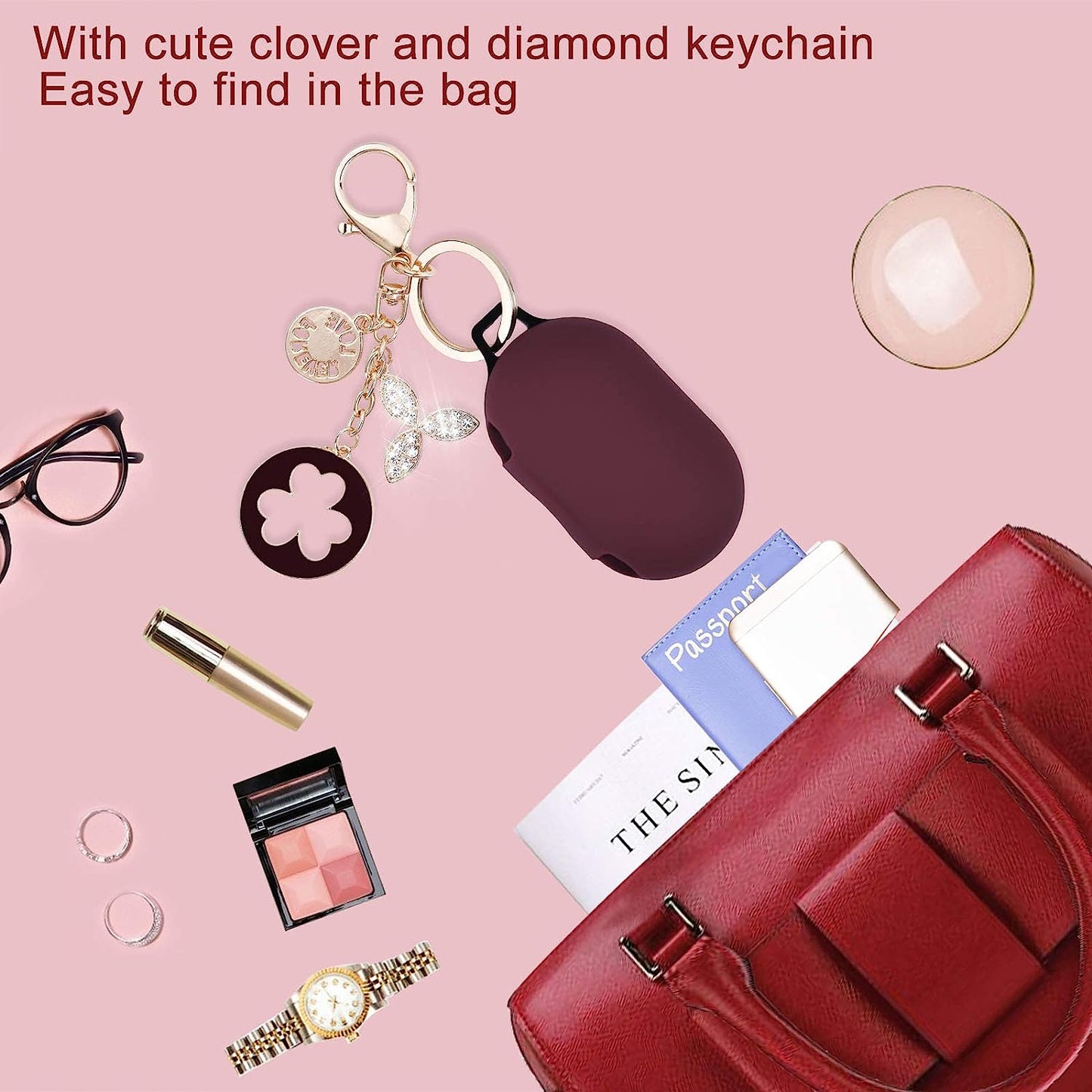 OLEBAND Galaxy Buds and Buds plus Case with Keychain and Cute Accesories,Soft Silicone Protective and Anti-Slip Cover for Samsung Buds+ Charging Case,Earbuds Charging LED Visible  OLEB   