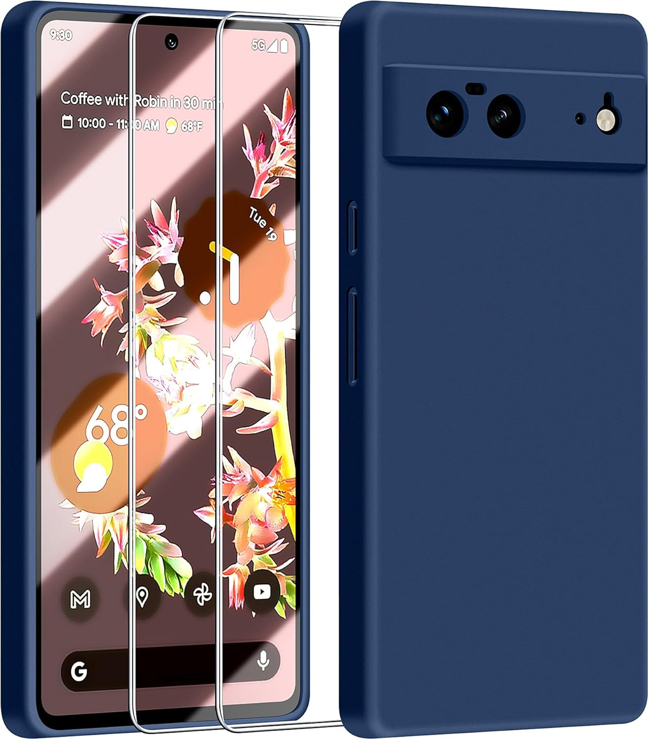 Dssairo 3 in 1 for Google Pixel 6 Case, with 2 Pack Screen Protector, with Full Camera Cover Protection，Liquid Silicone Slim Shockproof Protective Phone Case [Microfiber Lining] (Alpine Green)  Dssairo Navy Blue  