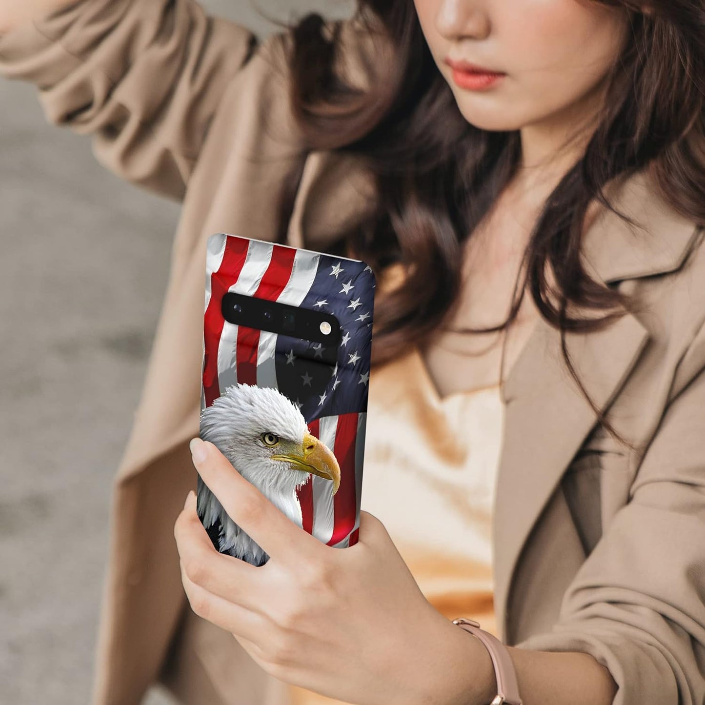 Glisten - Google Pixel 6 Pro Case, Pixel 6 Pro Case - Bald Eagle American Flag Printed Slim, Cute Plastic Hard Snap on Designer Back Phone Case for Google Pixel 6 Pro (2021)  Glisten   
