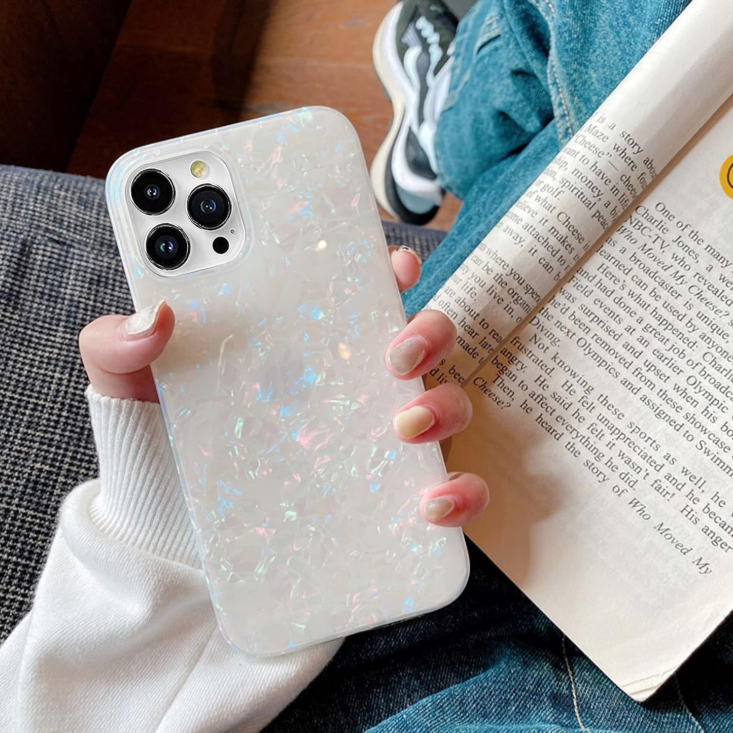 J.West Iphone 14 Pro Case, Luxury Sparkle Translucent Macaron Color, Clear Opal Pearly, Soft TPU Protective Cover  J.west   