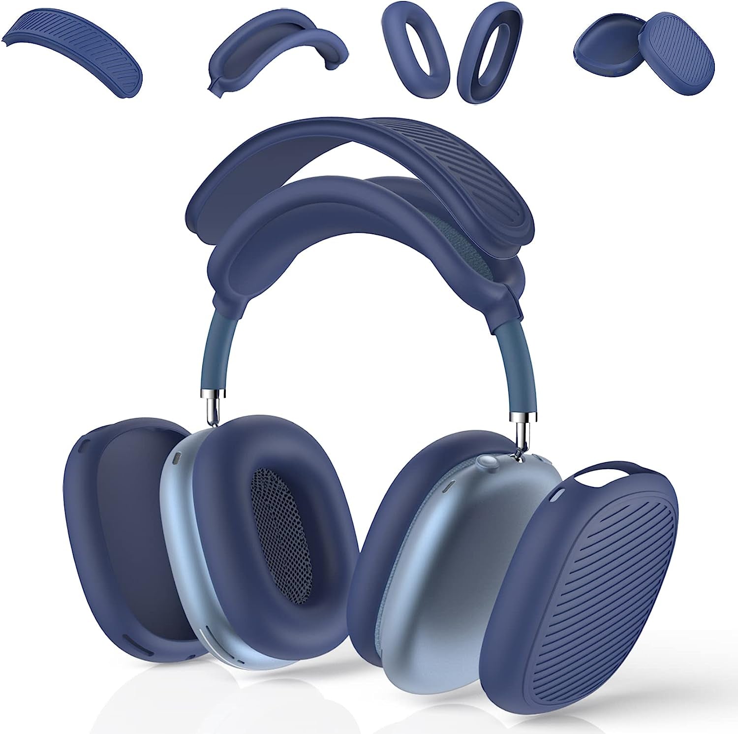 WOOPIT 4 Set Airpods Max Case Cover,Silicone Case for Airpods Max Headphones,Anti-Scratch Ear Pad Cover/Ear Cover/Headband Cover/Soft Headband Cushion Protector Accessories for Apple Airpods Max  WOOPIT blue  