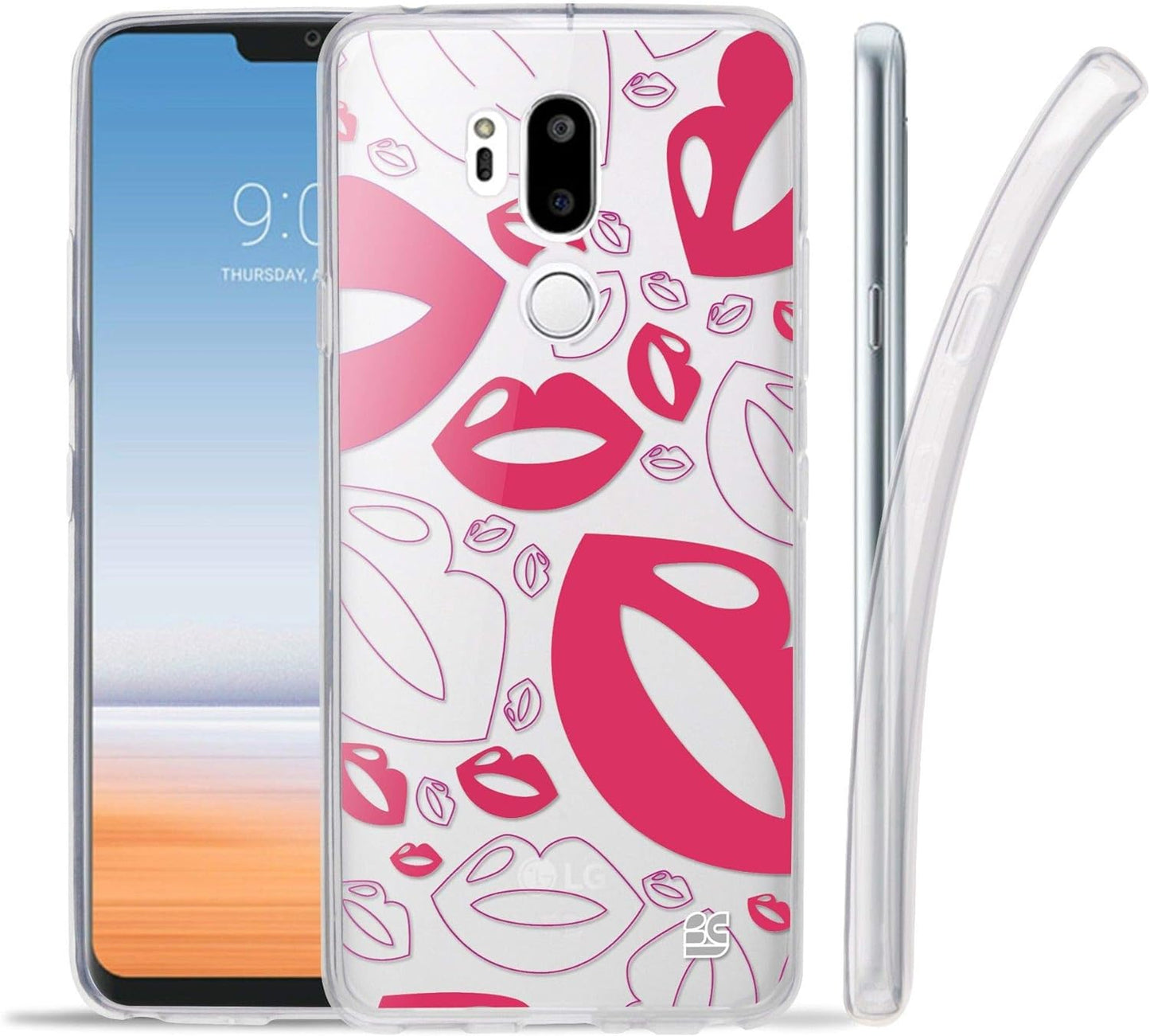 Goldenbeetle GB Flexible TPU Ultra Lightweight Cover [Scratch-Proof] Gel Skin Case Compatible with LG G7 Thinq / G7+ G710 (White Rosy Heart)  GoldenBeetle Hot Pink Lips  