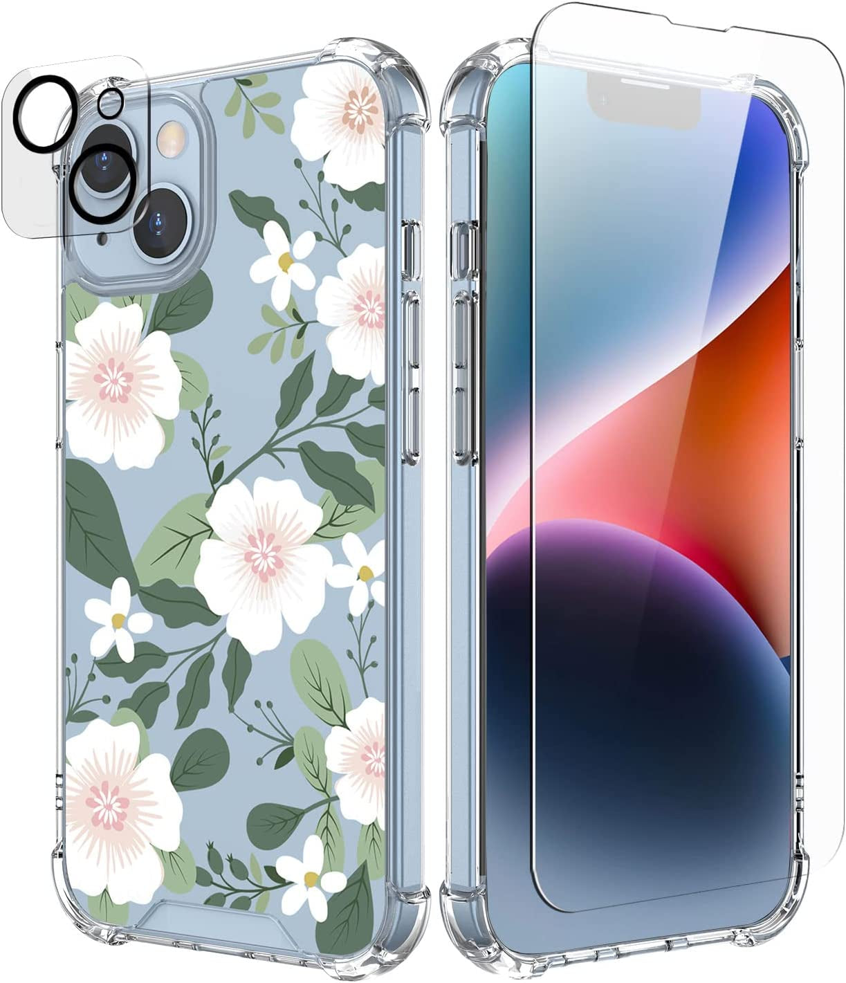 Cutebe [3 in 1 Crystal Phone Case for Iphone 13(2021)/Iphone 14(2022) 6.1", Cute Protective Cover with 9H Temper Glass Screen Protector + HD Temper Camera Lens Protector for Women, Girls  Cutebe iPhone 13/14-Cherry iPhone 13/14 Case 6.1 Inch 