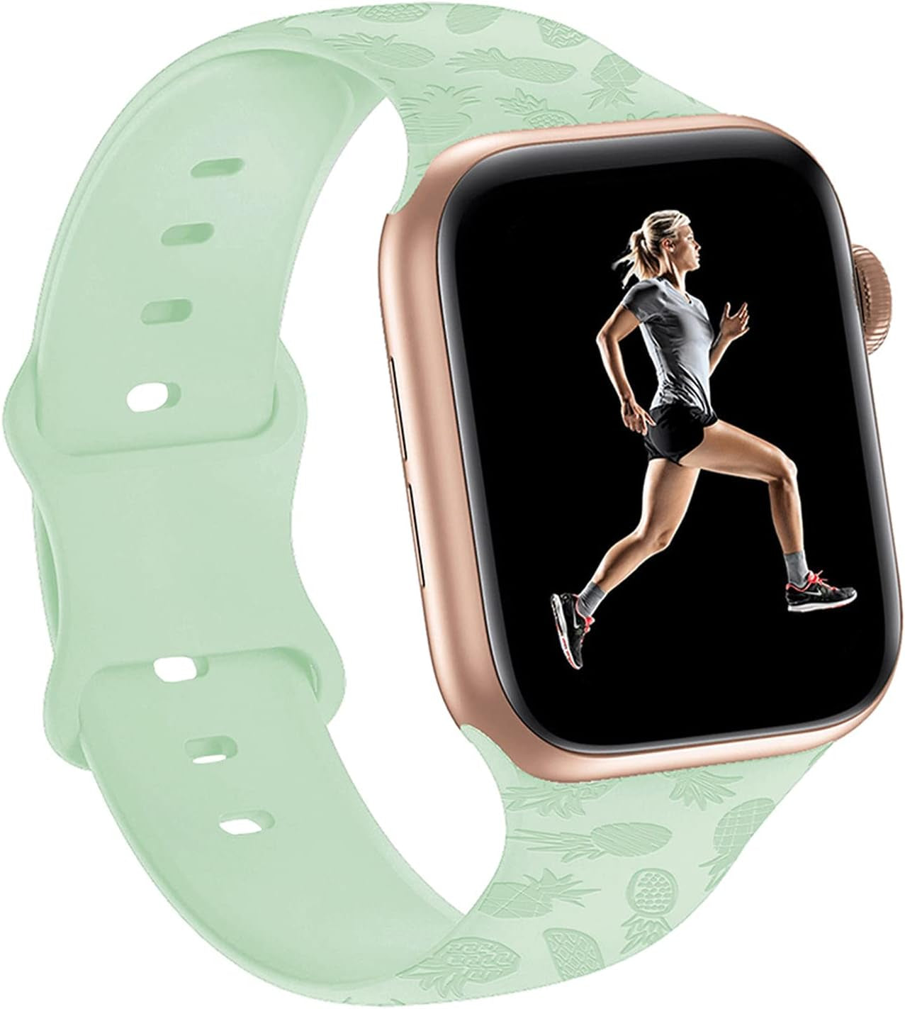 Engraved Pineapple Watch Bands Compatible with Apple Watch 42Mm 44Mm 45Mm, Men Girls Women Laser Printed Soft Silicone Sports Wristband Strap Replacement for Iwatch SE & Series 7/6/5/4/3/2/1 (Green)  Hi-Yoohere   