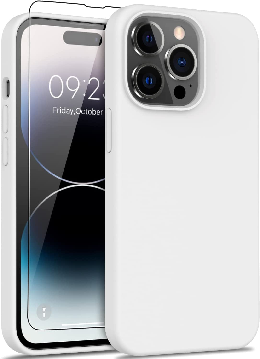 DEENAKIN Iphone 14 Pro Case with Screen Protector,Soft Flexible Silicone Gel Rubber Bumper Cover,Slim Fit Shockproof Protective Phone Case for Iphone 14 Pro 6.1" Black  DEENAKIN White Iphone 14 Pro Max 6.7"(Large) 