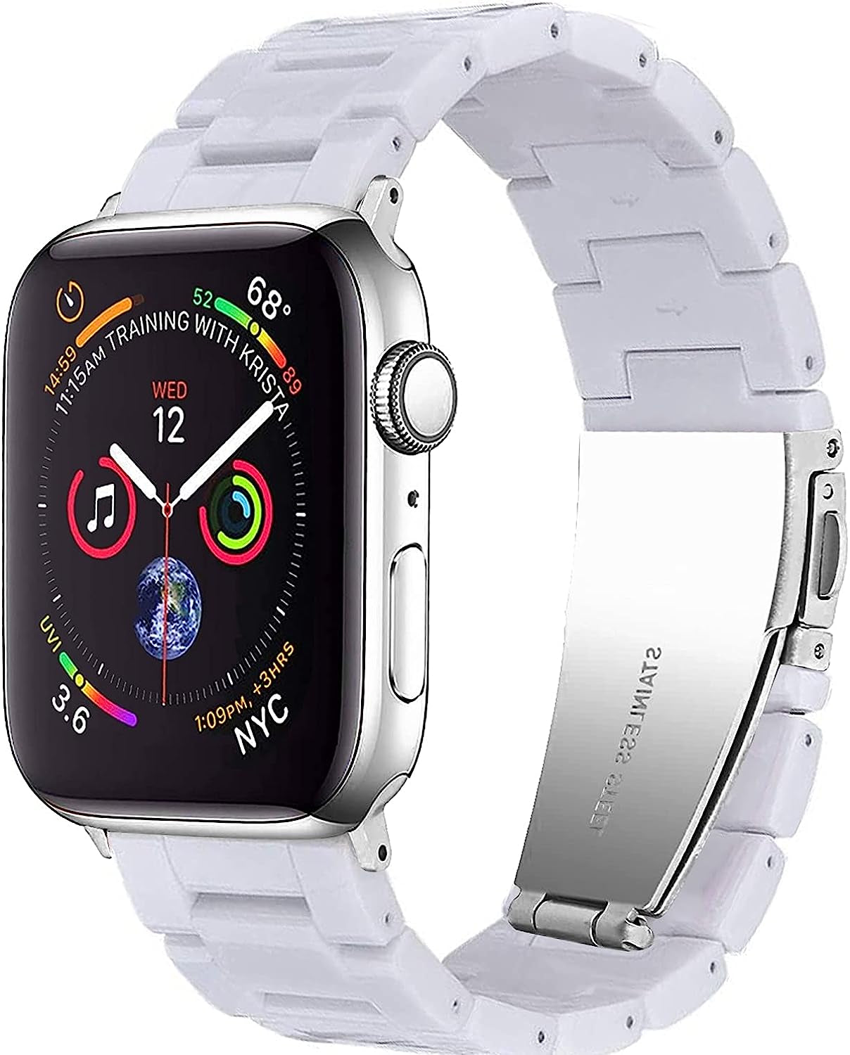 NYENEIL Compatible with Apple Watch Band 38Mm 40Mm 41Mm 42Mm 44Mm 45Mm Ultra 49Mm for Iwatch SE Lightweight Resin Wristband Bracelet Strap Series 8 7 6 5 4 3 2 1 Mens Womens  NYENEIL white 42MM/44MM/45MM/49MM 