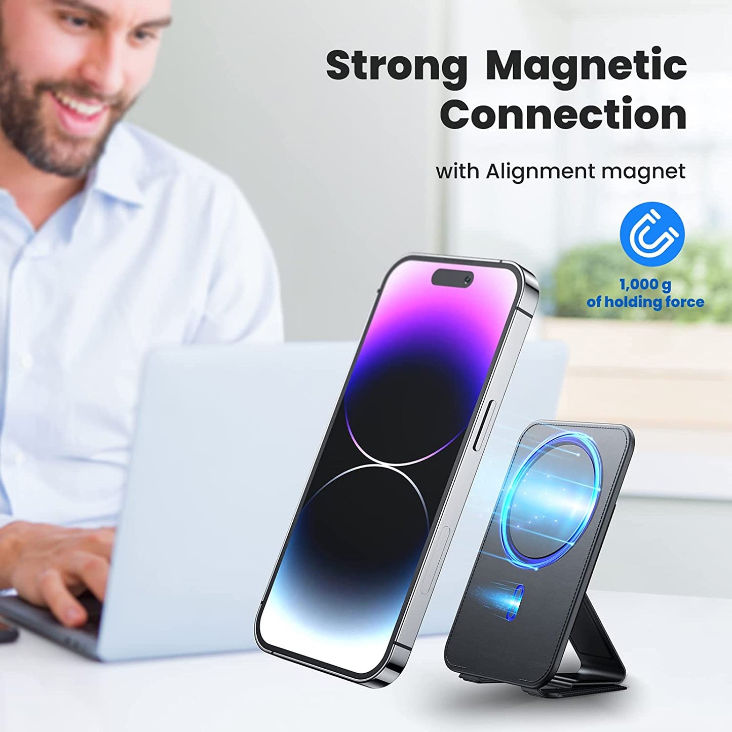 SQERO Magnetic Card Wallet with Foldable Stand for Iphone, Leather Magnetic Wallet for Iphone 14 Iphone 13 Iphone 12, Iphone Wallet Fit 4-6 Cards - Black  SQERO   