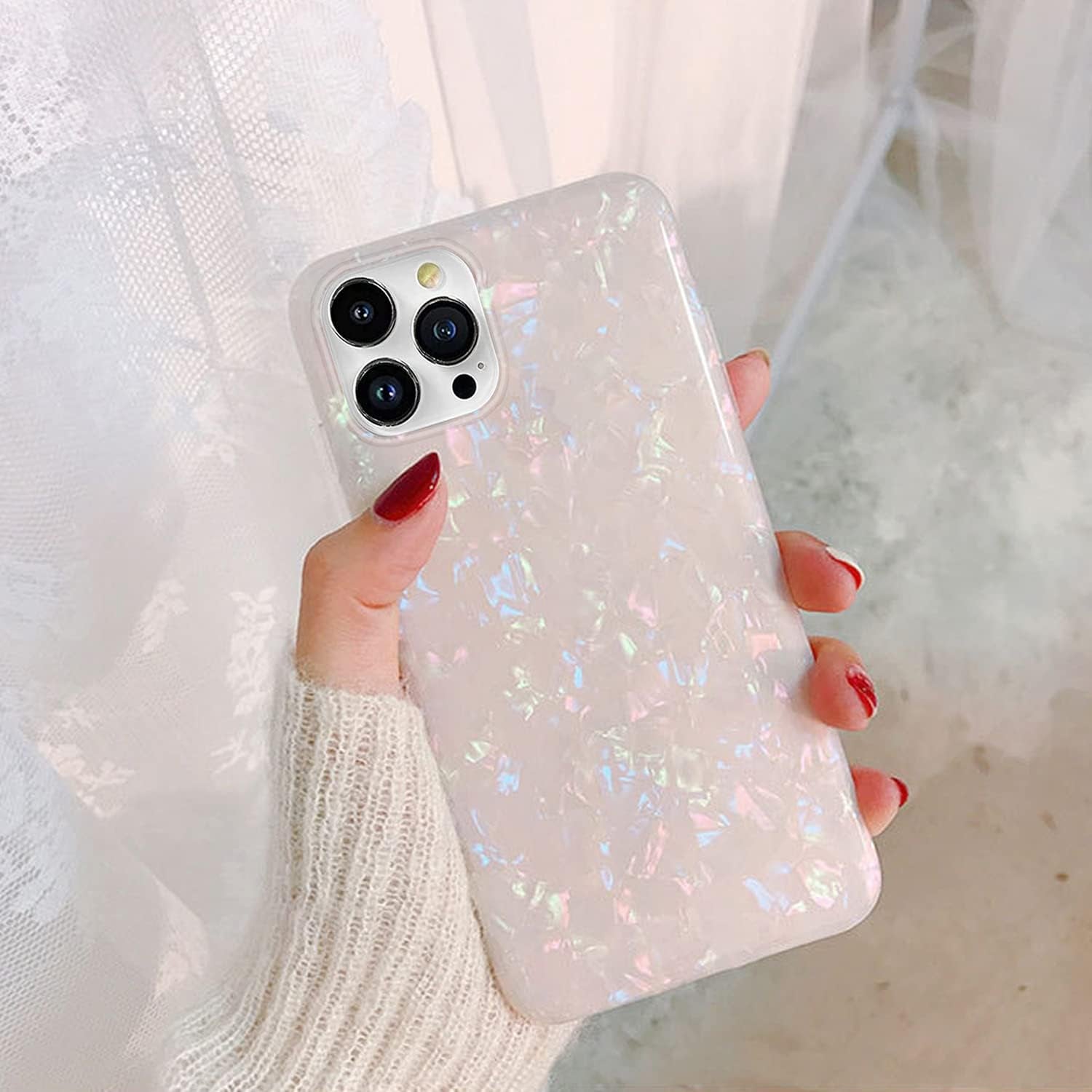 J.West Iphone 14 Pro Case, Luxury Sparkle Translucent Macaron Color, Clear Opal Pearly, Soft TPU Protective Cover  J.west   
