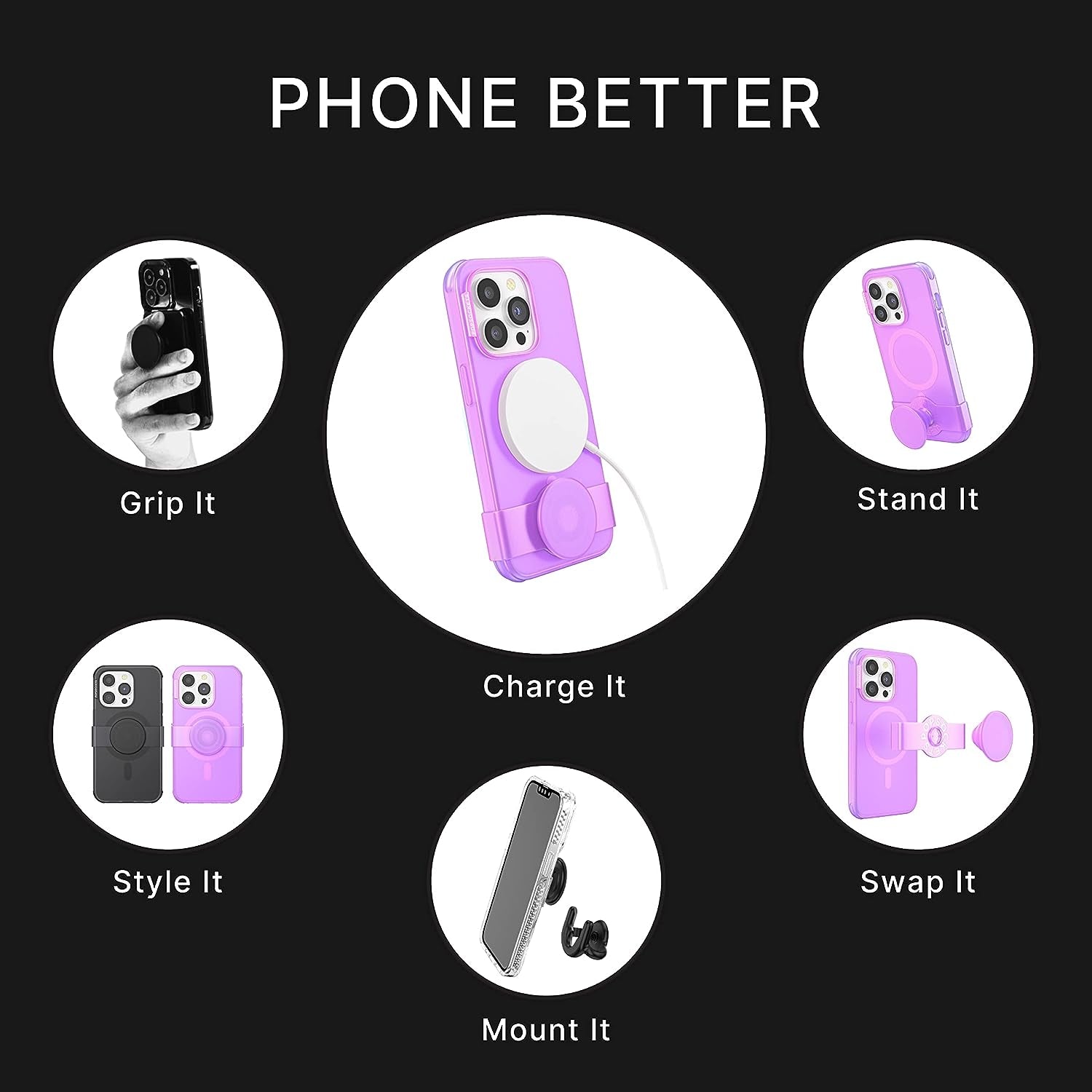 Popsockets Iphone 14 Pro Case with Phone Grip and Slide Compatible with Magsafe, Phone Case for Iphone 14 Pro, Wireless Charging Compatible - Pink Translucent  PopSockets   