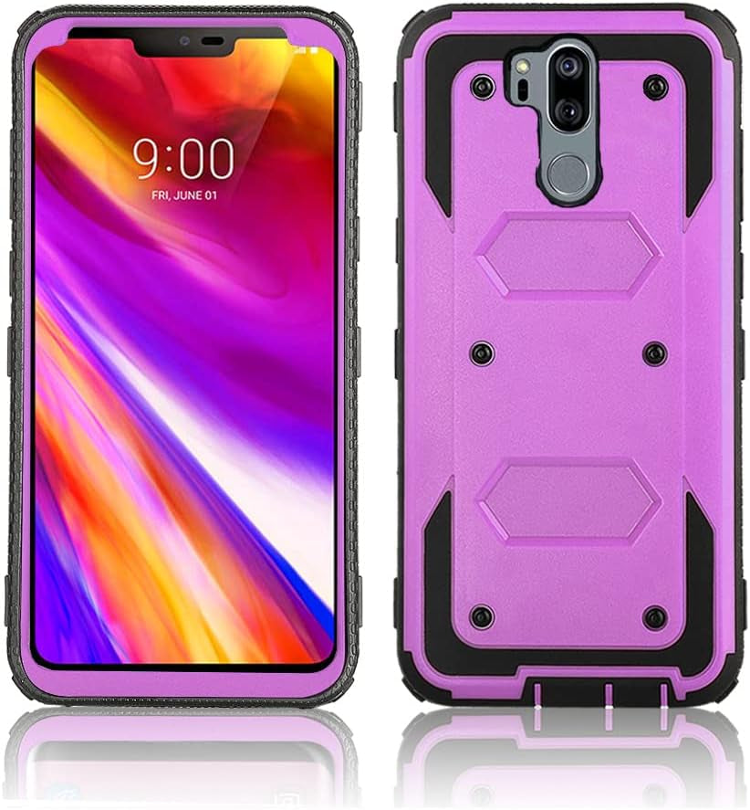 Asuwish Phone Case for LG G7 Thinq Cover Hybrid Shockproof Proof Full Body Protective Heavy Duty Cell Accessories LGG7 One G 7 plus LG7 Fit Lg7Thinq 7G Thin Q G7+ G7Thinq Lgg7Thinq Women Men Purple  Asuwish   