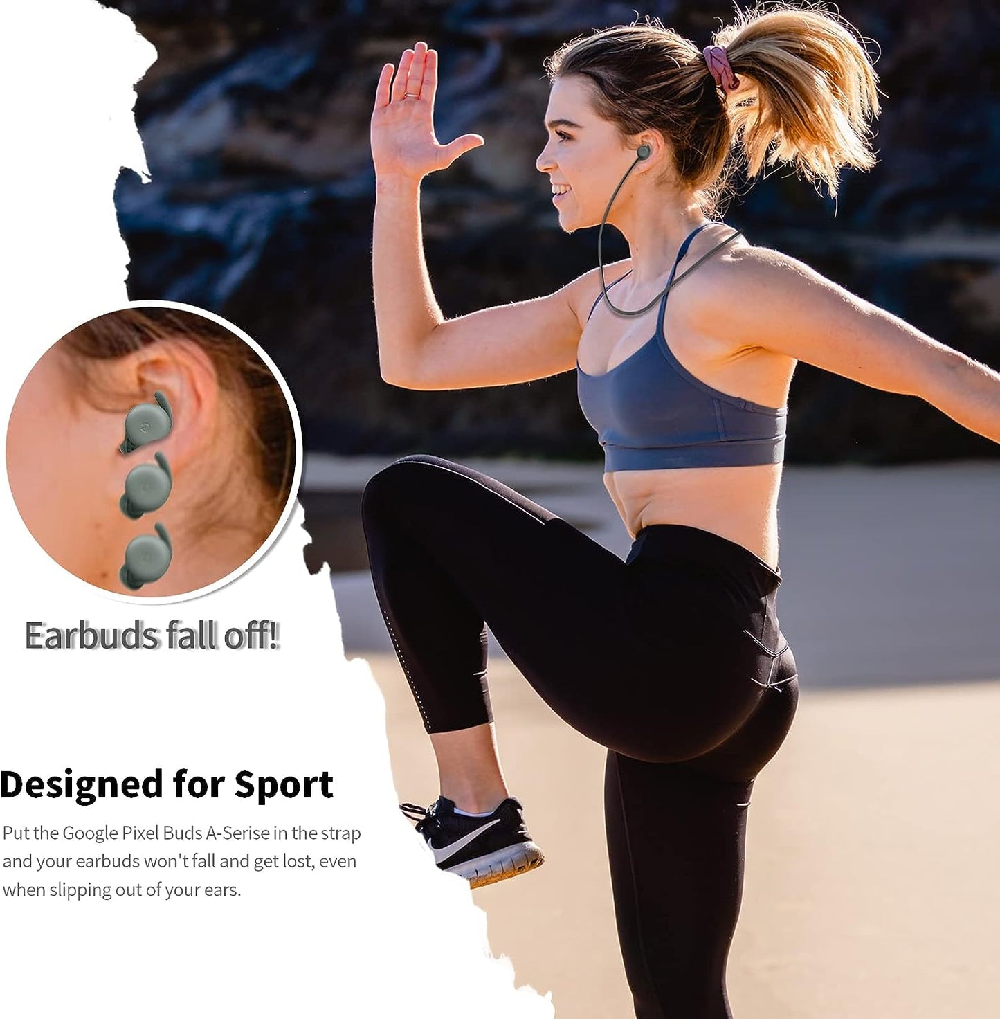 WOFRO Anti-Lost Strap for Google Pixel Buds A-Series Earbuds, Sports Soft Silicone Lanyard Accessories Compatible with Google Pixel Buds A-Series Wireless Earbuds Neck Rope Cord (Black)  WOFRO   