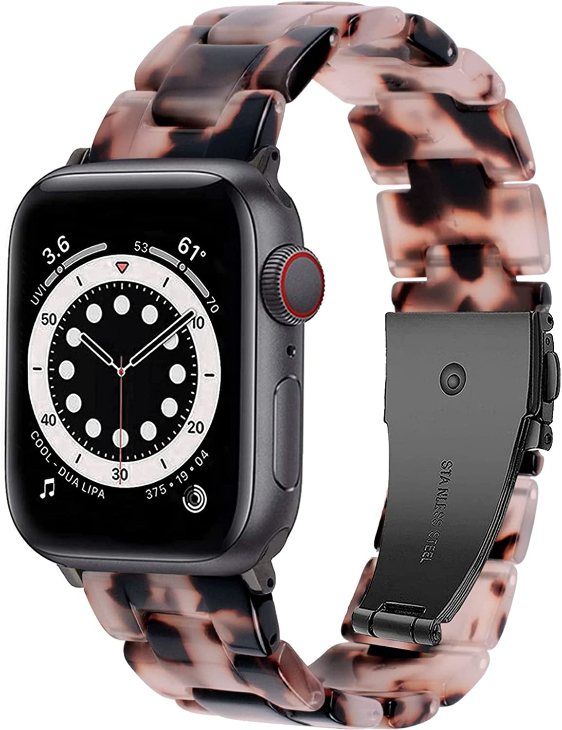 NYENEIL Compatible with Apple Watch Band 38Mm 40Mm 41Mm 42Mm 44Mm 45Mm Ultra 49Mm for Iwatch SE Lightweight Resin Wristband Bracelet Strap Series 8 7 6 5 4 3 2 1 Mens Womens  NYENEIL Black Agate 38MM/40MM/41MM 