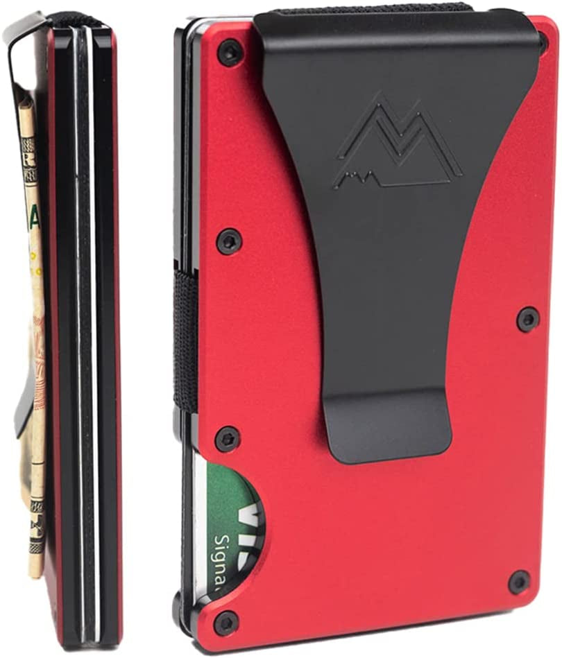 Mountain Voyage Minimalist Wallet for Men - Slim RFID Wallet I Army Green Credit Card Holder with Money Clip, Quality Aluminum & Rustproof Metal Finishes, Easily Removable Money & Cards, Mens Wallets  Mountain Voyage Co Matte Red  