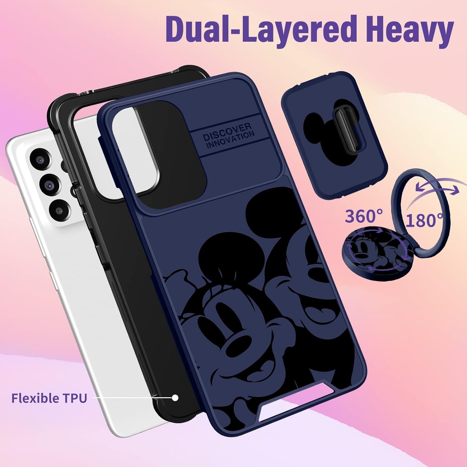 Oqpa for Samsung Galaxy A53 5G Case Cute Cartoon for Women Girly Girls Boys Kids Kawaii Funny Samsung A53 Phone Case Cover with Camera Cover+Ring Holder for Galaxy A53 5G, Happy Miki  meitong2020   
