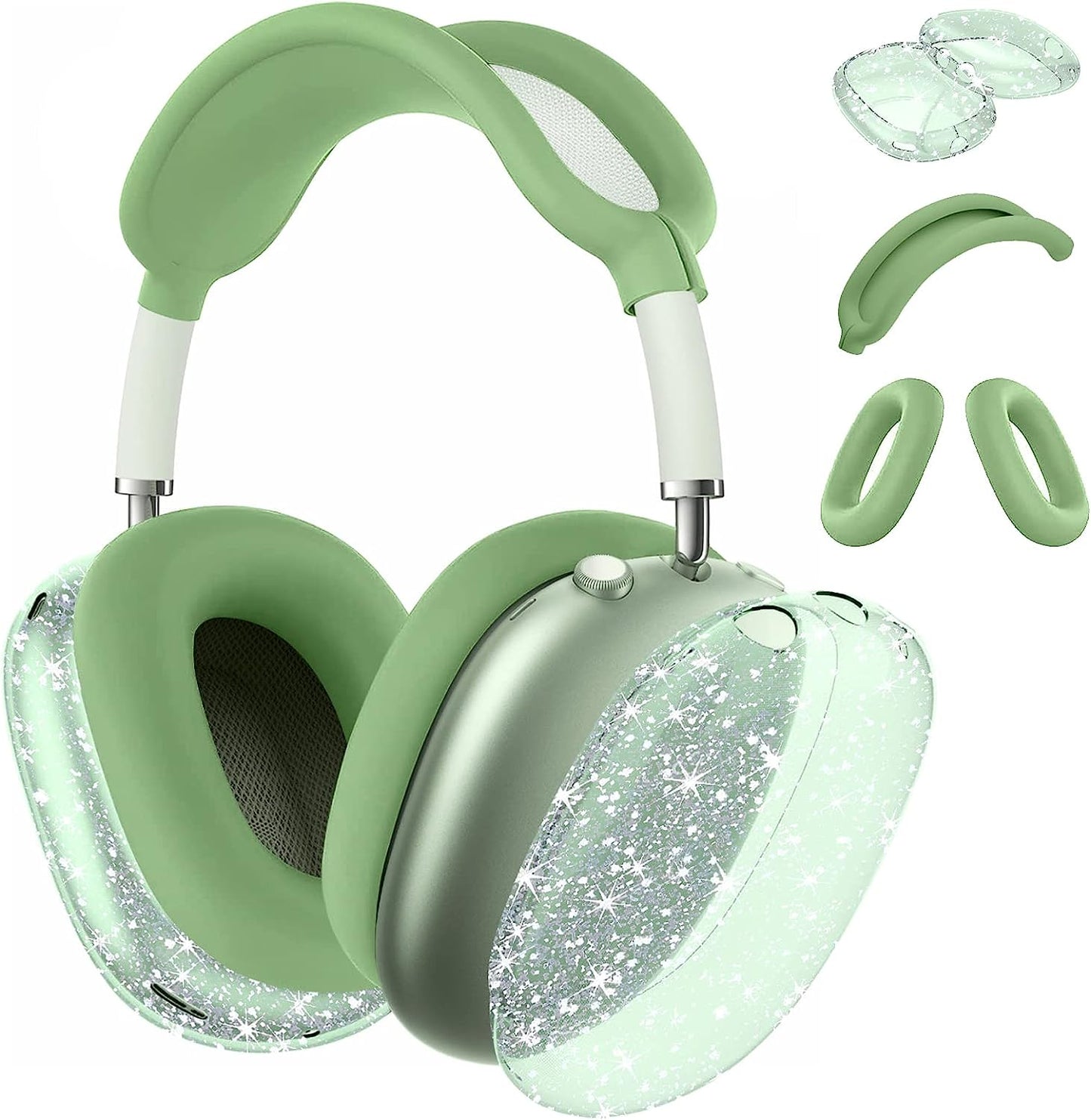 Aiaabq for Airpods Max Case Cover,Anti-Scratch Ear Pad Case Cover/Ear Cups Cover/Headband Cover for Airpods Max. Clear Soft TPU and Silicone,Skin Scratch Proof (Green)  Aiaabq Transillumination-Green  