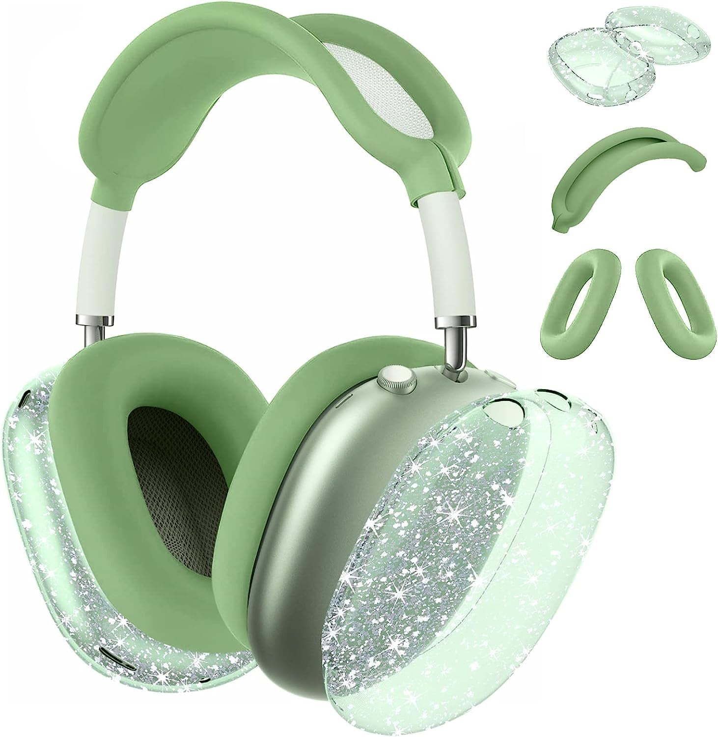 Aiaabq for Airpods Max Case Cover,Anti-Scratch Ear Pad Case Cover/Ear Cups Cover/Headband Cover for Airpods Max. Clear Soft TPU and Silicone,Skin Scratch Proof (Green)  Aiaabq Transillumination-Green  